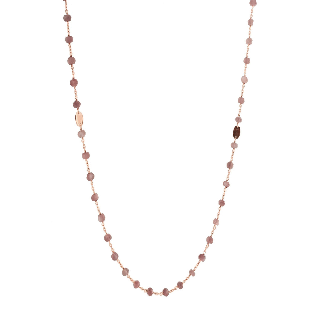 ICONIC LONG BEADED NECKLACE - GREY MOONSTONE &amp; ROSE GOLD 34&quot; - SO PRETTY CARA COTTER