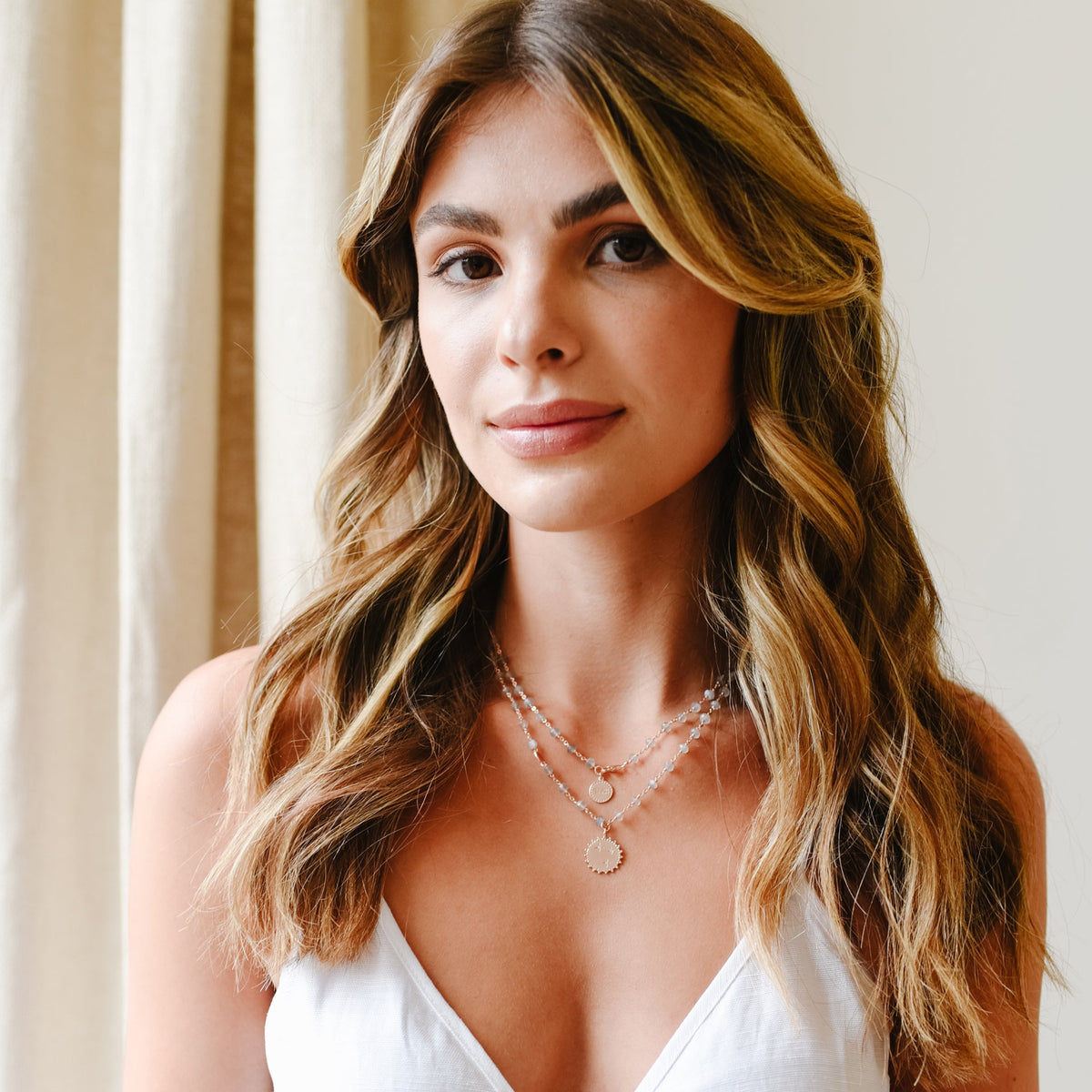 ICONIC LONG BEADED NECKLACE - GREY MOONSTONE &amp; ROSE GOLD 34&quot; - SO PRETTY CARA COTTER
