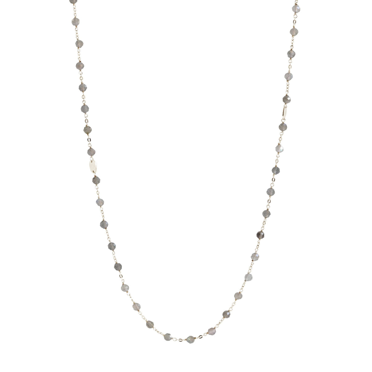 ICONIC LONG BEADED NECKLACE - LABRADORITE &amp; SILVER 34&quot; - SO PRETTY CARA COTTER
