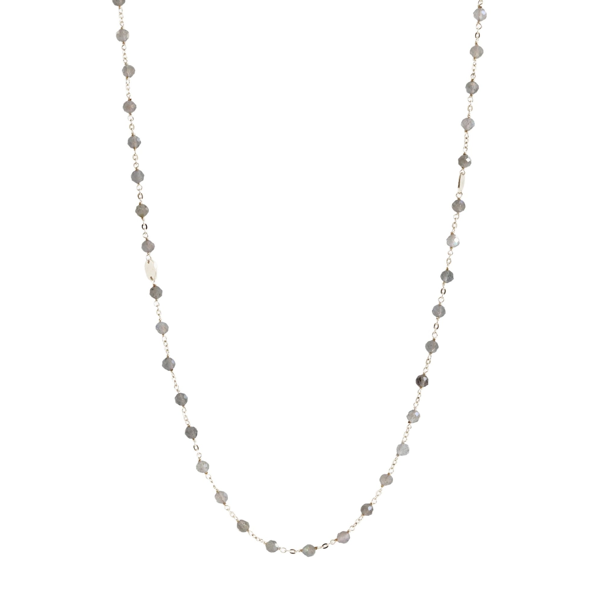 ICONIC LONG BEADED NECKLACE - LABRADORITE & SILVER 34" - SO PRETTY CARA COTTER