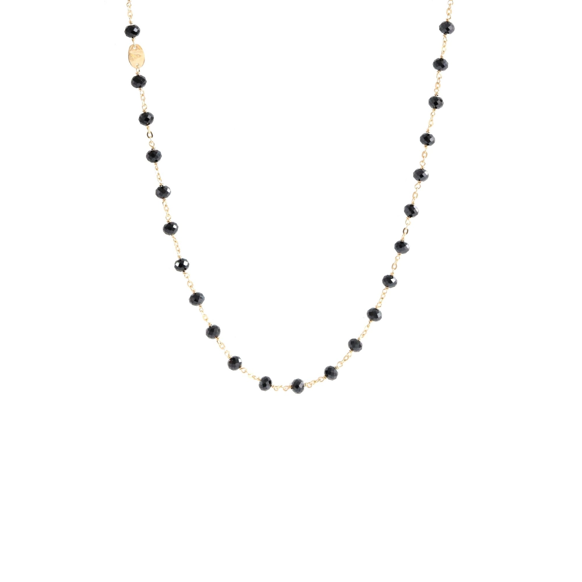 ICONIC MIDI BEADED NECKLACE - BLACK ONYX & GOLD 24-25" - SO PRETTY CARA COTTER