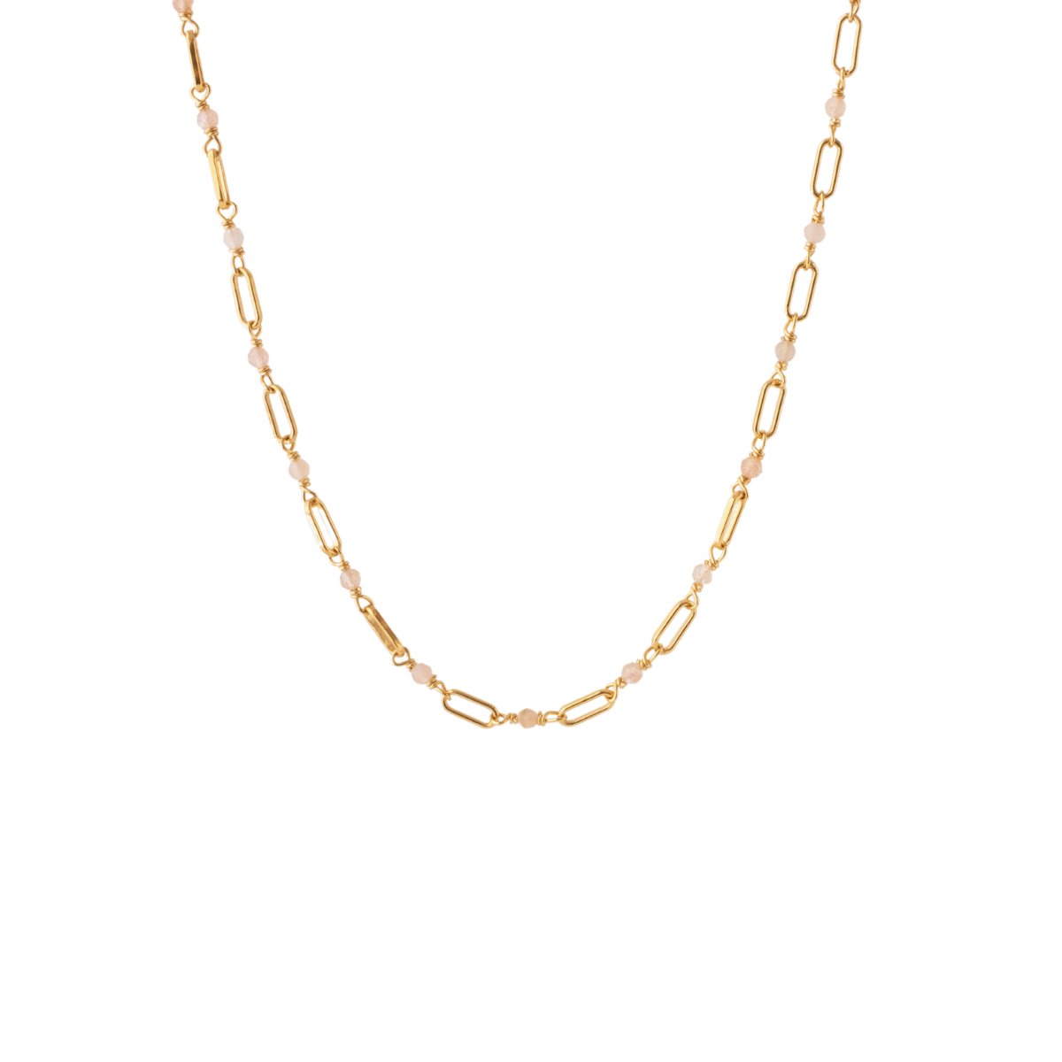 ICONIC PAPERCLIP BEADED NECKLACE - PEACH MOONSTONE & GOLD - SO PRETTY CARA COTTER