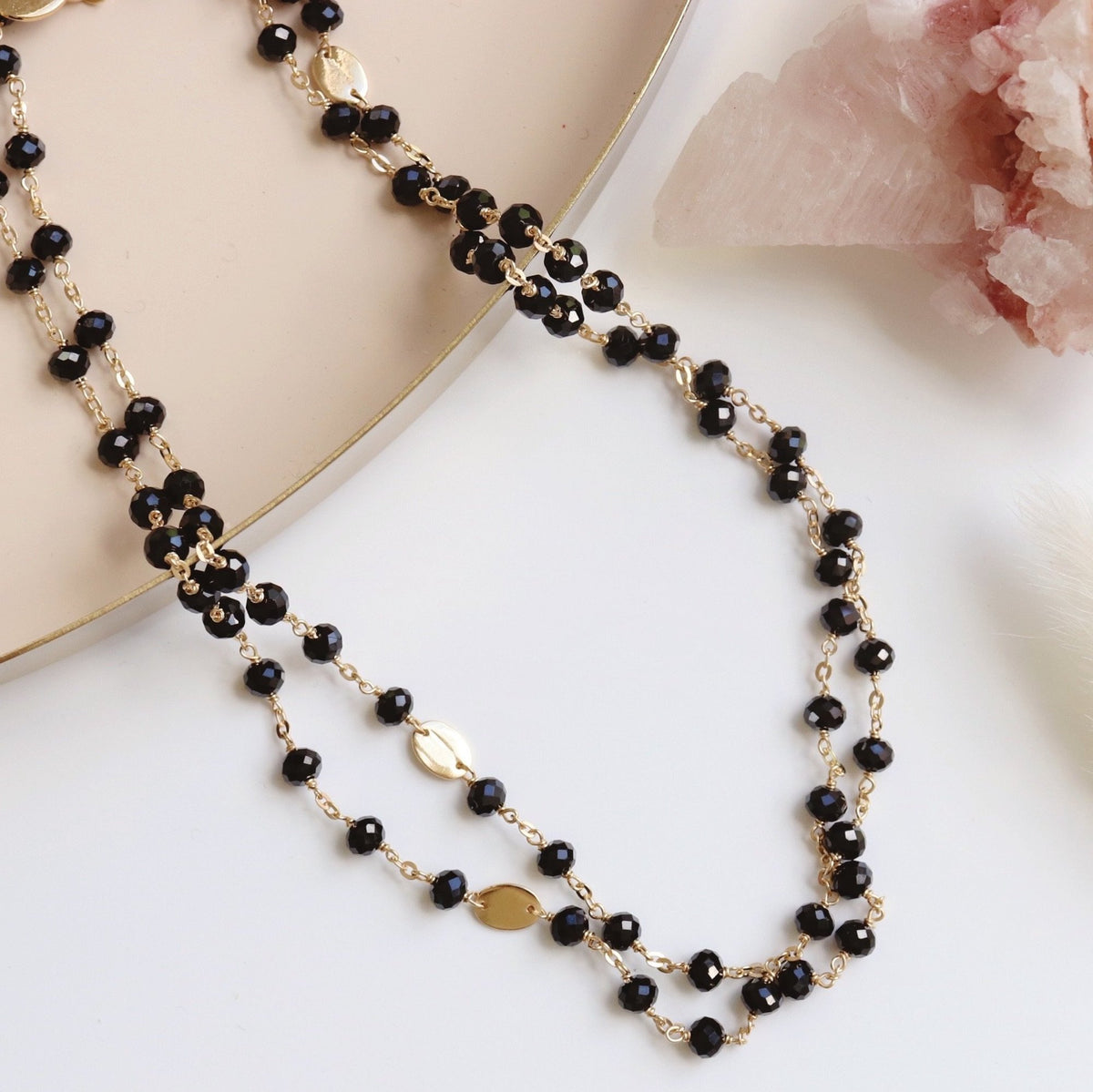 ICONIC SHORT BEADED NECKLACE - BLACK ONYX & GOLD 16-20 - SO PRETTY CARA  COTTER