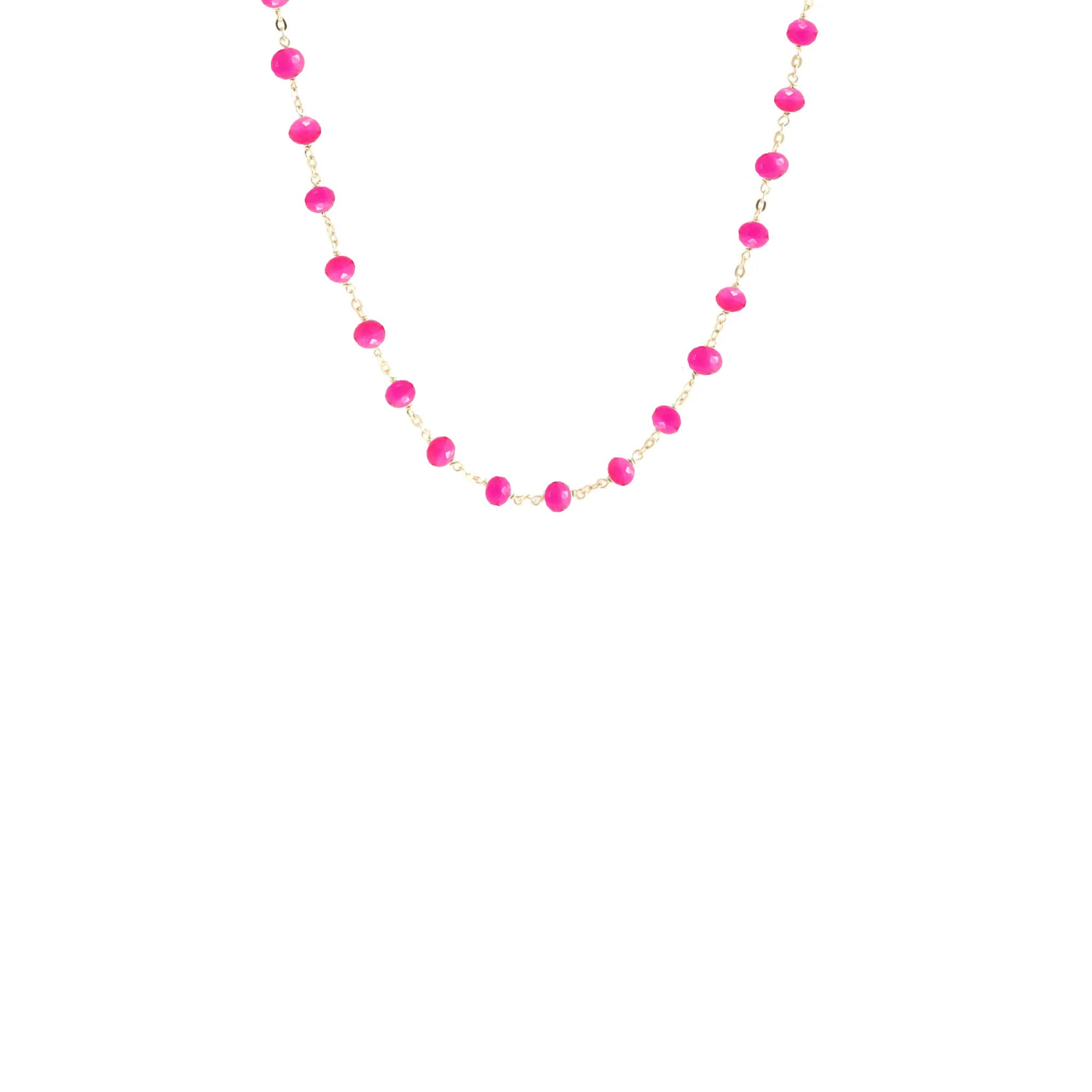 ICONIC SHORT BEADED NECKLACE - HOT PINK CHALCEDONY & GOLD 16-20" - SO PRETTY CARA COTTER