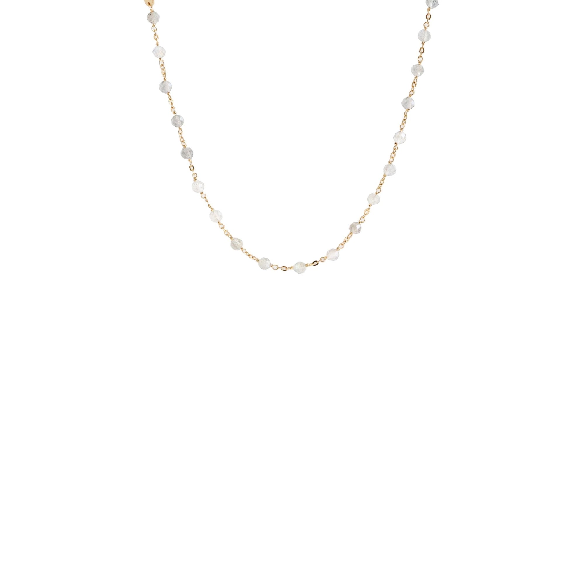 ICONIC SHORT BEADED NECKLACE - RAINBOW MOONSTONE & GOLD 16-20" - SO PRETTY CARA COTTER
