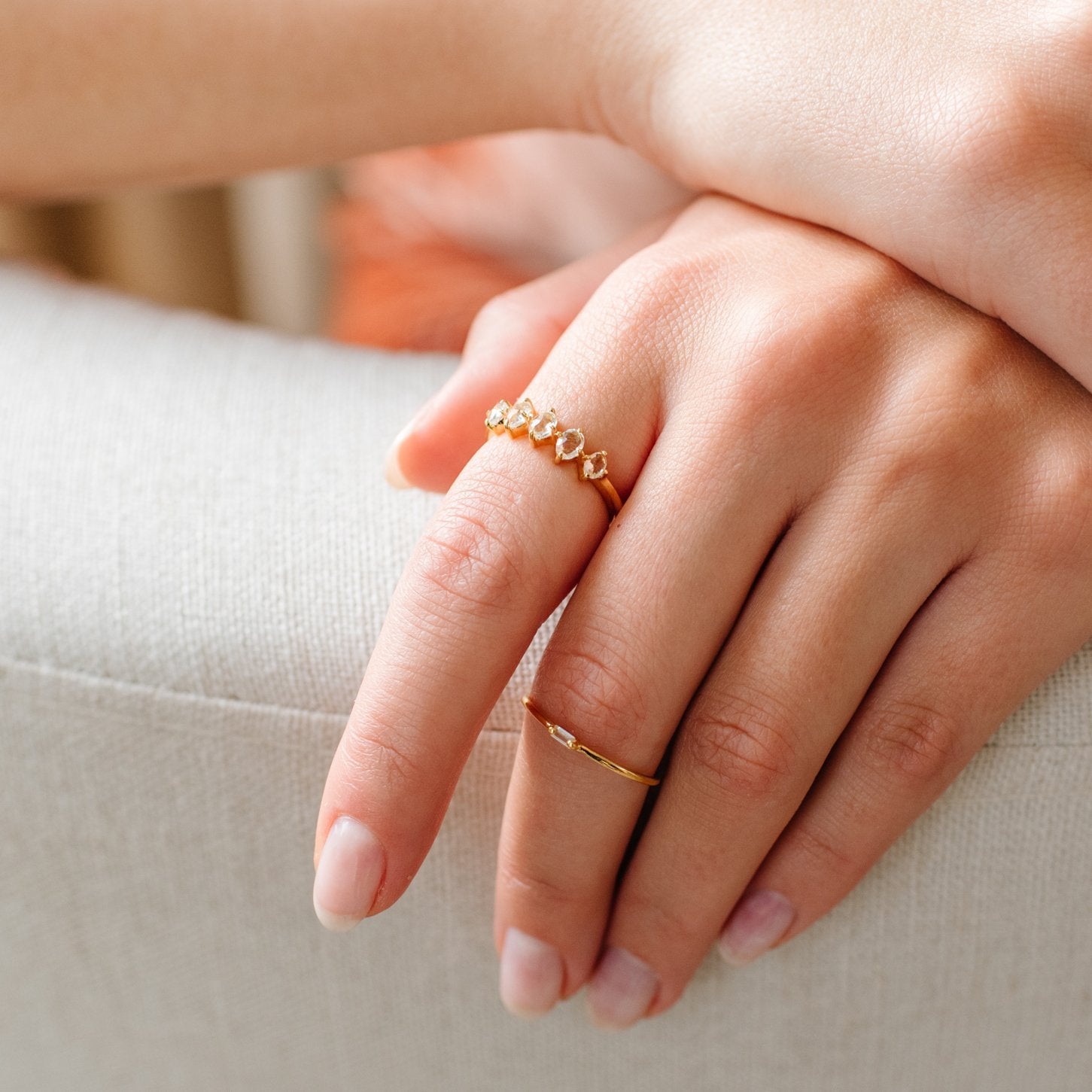 KIND MINI OVAL BAND RING - WHITE TOPAZ & GOLD - SO PRETTY CARA COTTER