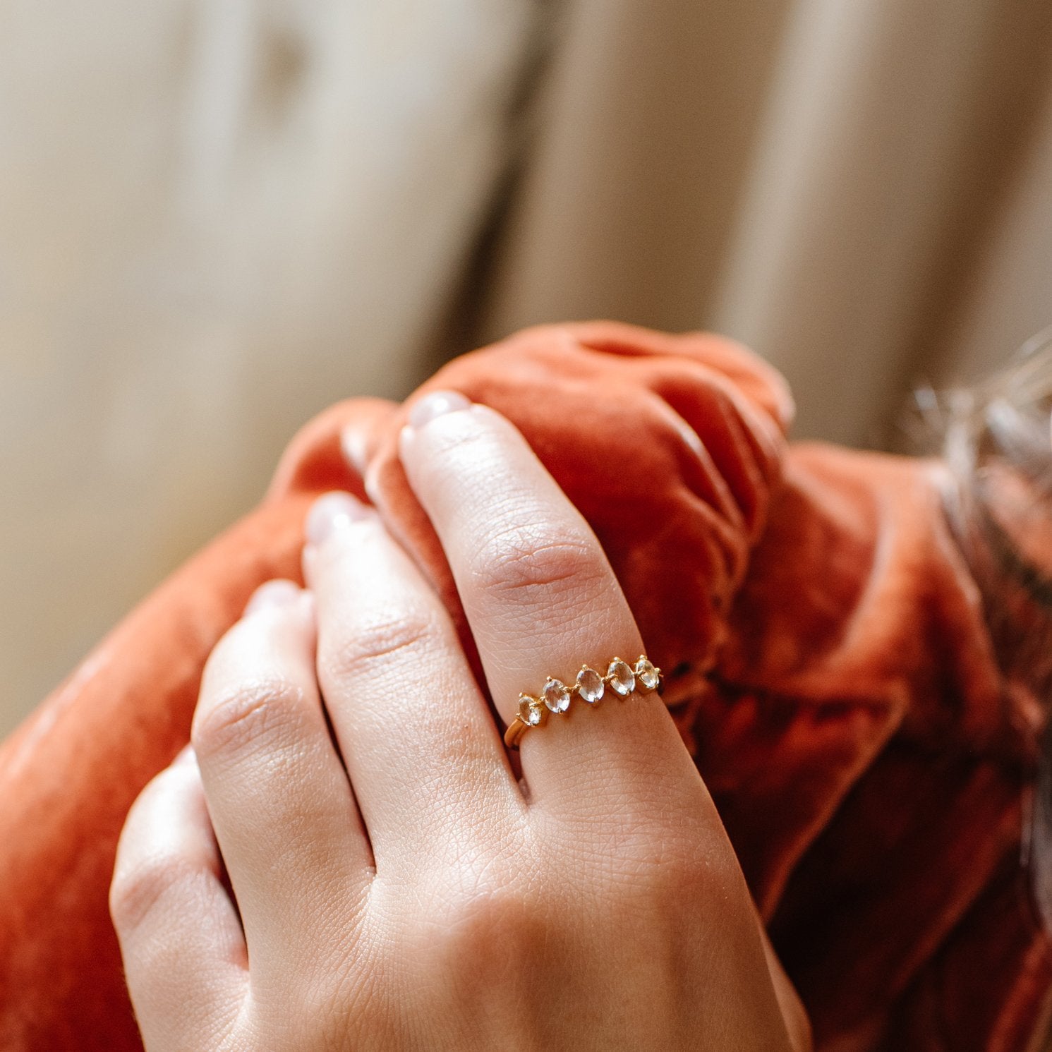 KIND MINI OVAL BAND RING - WHITE TOPAZ & SILVER - SO PRETTY CARA COTTER