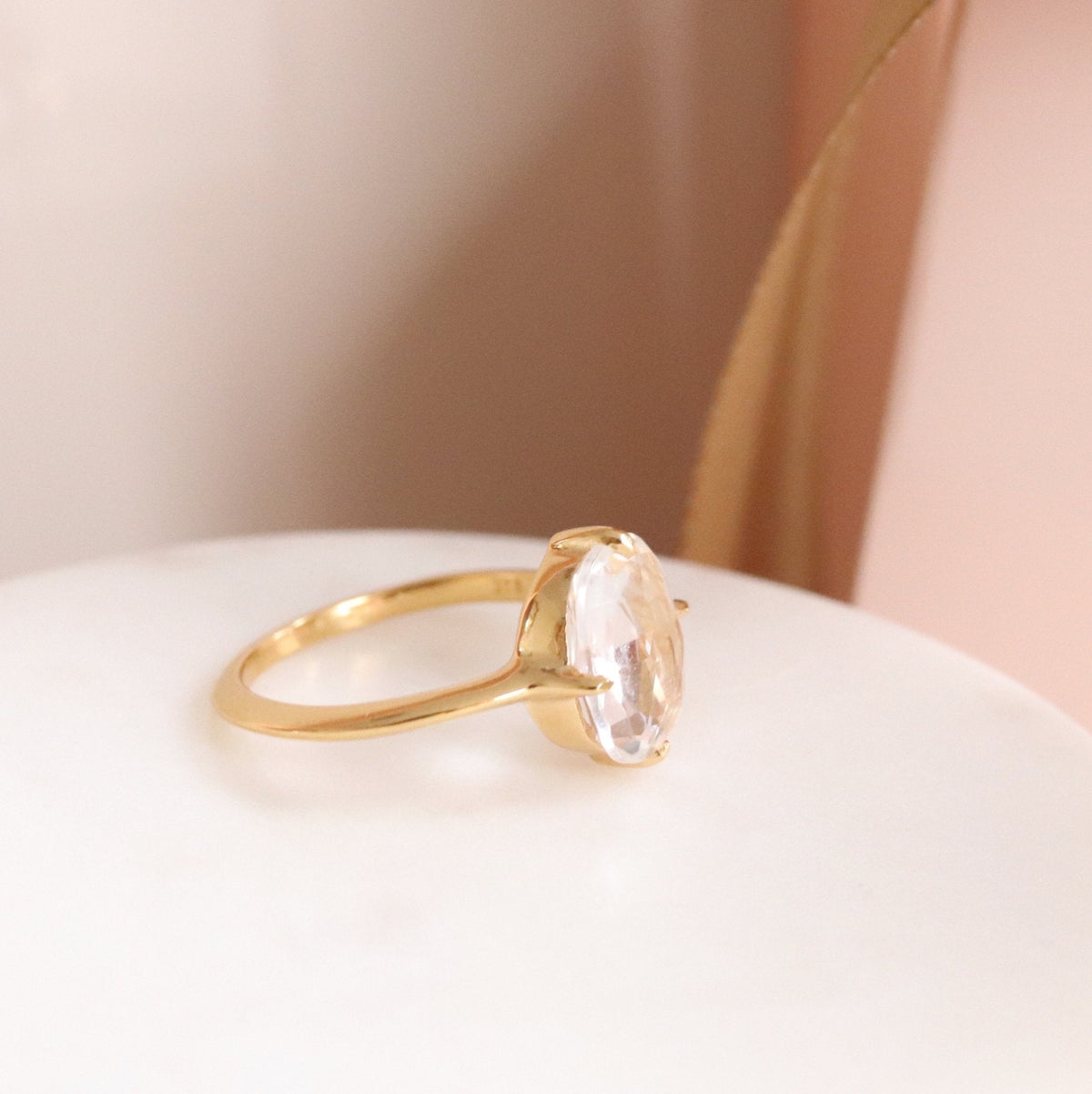 KIND OVAL SOLITAIRE RING - WHITE TOPAZ &amp; GOLD - SO PRETTY CARA COTTER
