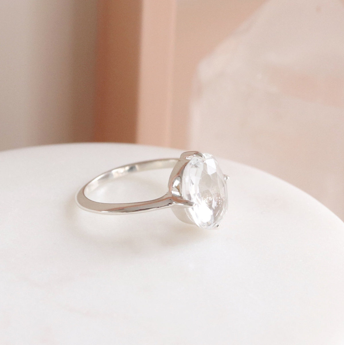 KIND OVAL SOLITAIRE RING - WHITE TOPAZ &amp; SILVER - SO PRETTY CARA COTTER