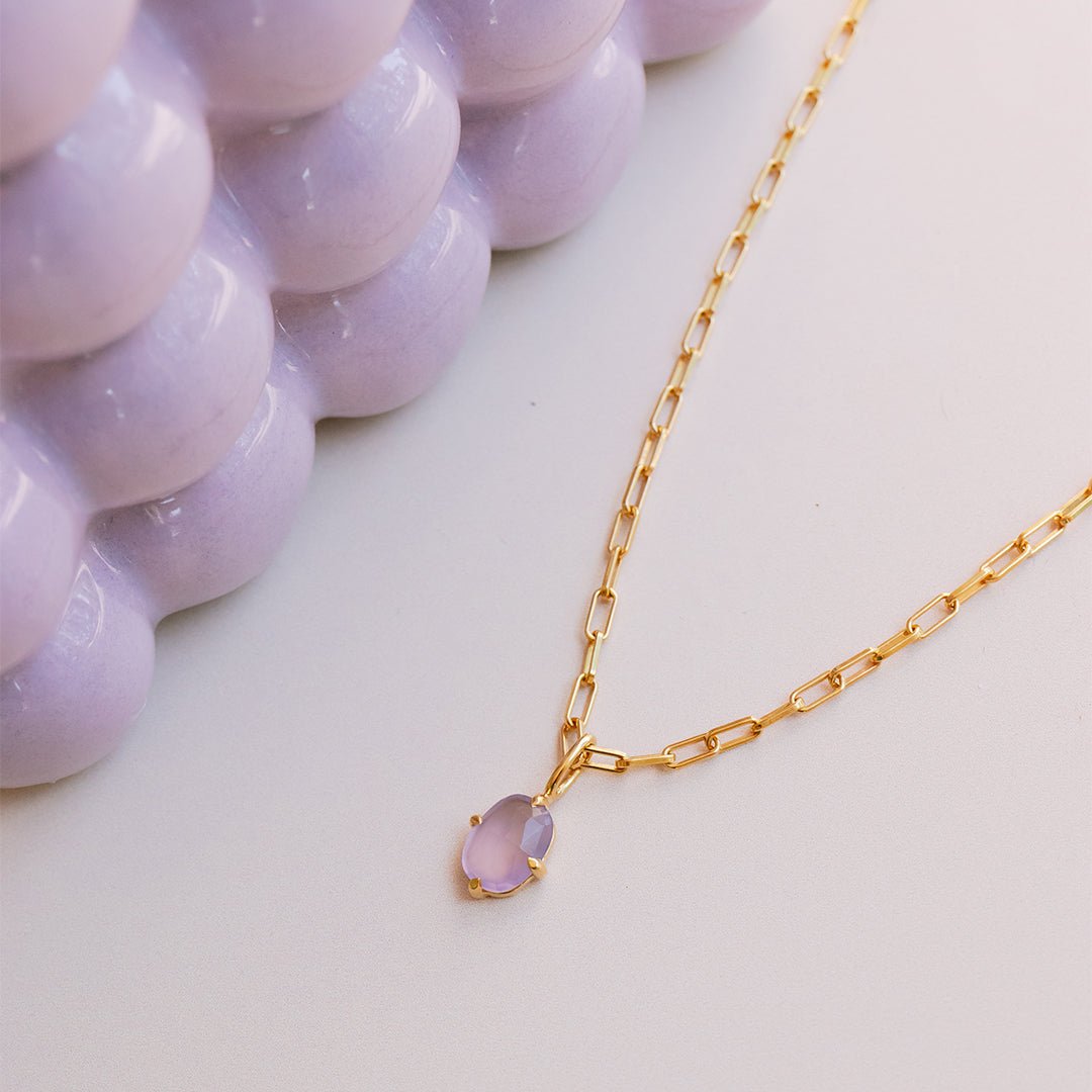 KIND PAPERCLIP NECKLACE - LAVENDER CHALCEDONY &amp; GOLD - SO PRETTY CARA COTTER