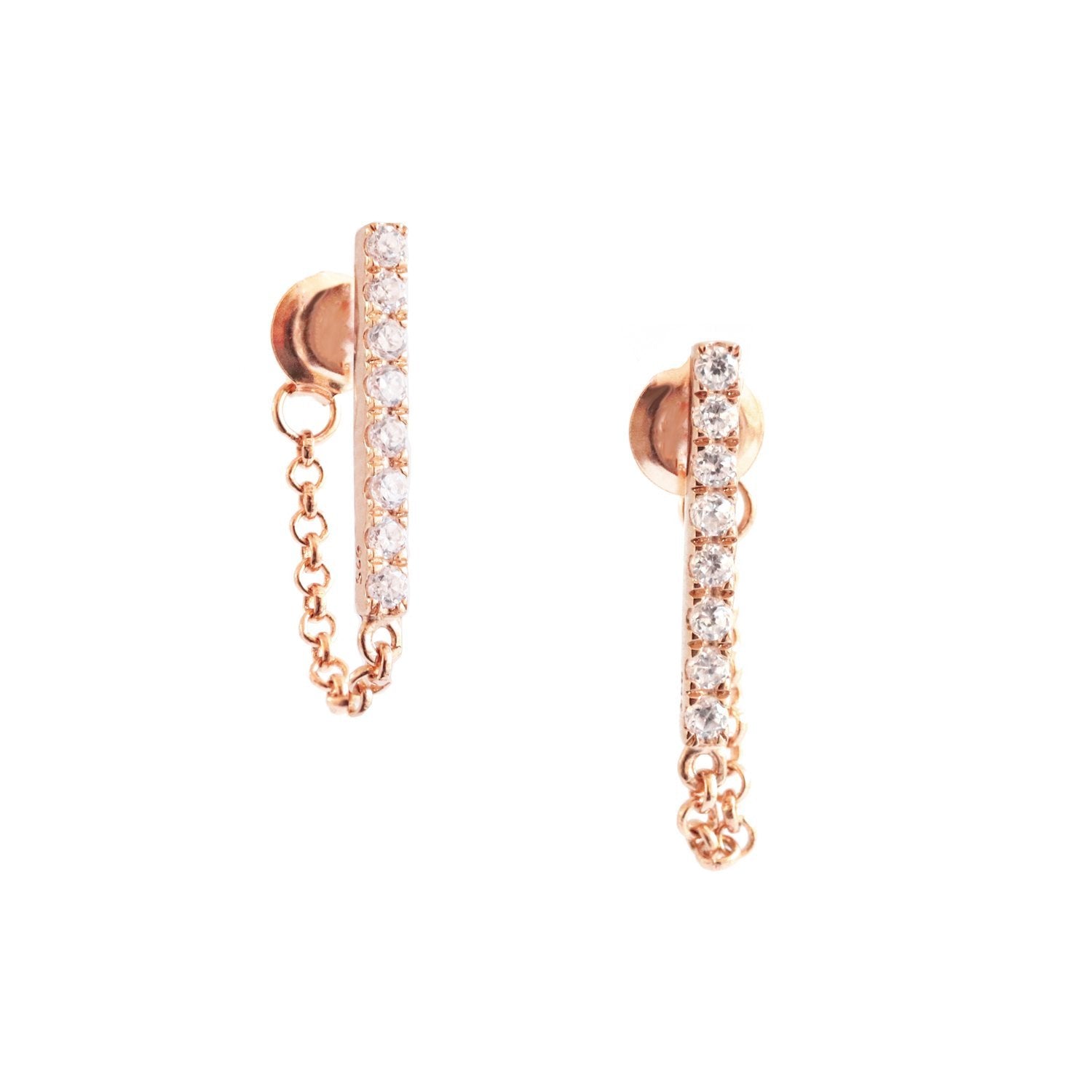 LOVE BAR CHAIN EARRINGS - CUBIC ZIRCONIA & ROSE GOLD - SO PRETTY CARA COTTER