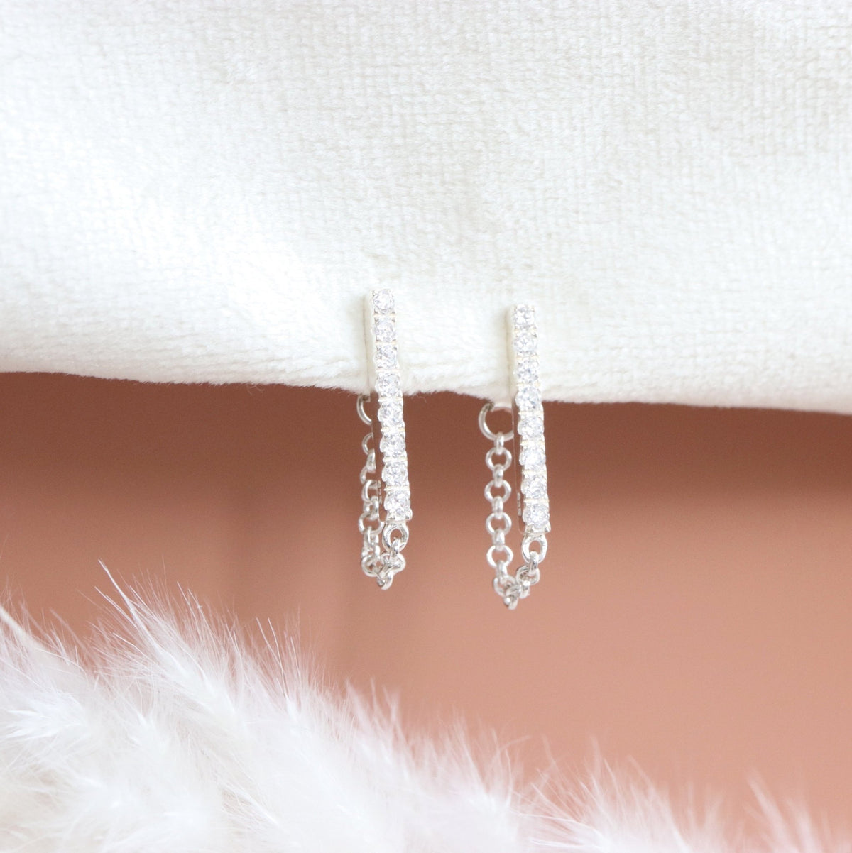 LOVE BAR CHAIN EARRINGS - CUBIC ZIRCONIA &amp; SILVER - SO PRETTY CARA COTTER