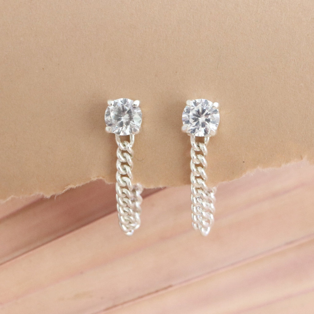 LOVE CABLE LINK CHAIN EARRINGS - CUBIC ZIRCONIA &amp; SILVER - SO PRETTY CARA COTTER