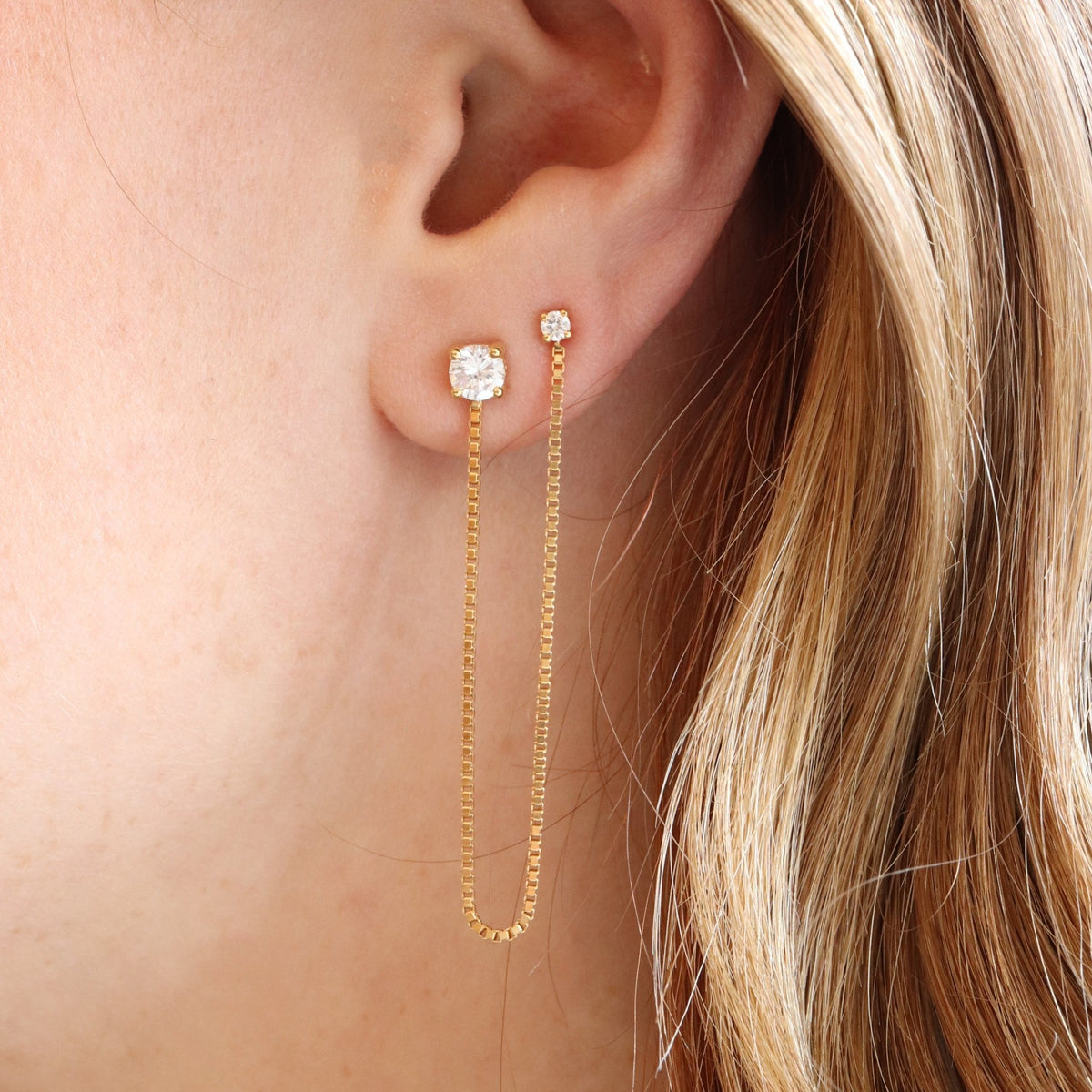 LOVE CHAIN DUO STUD - CUBIC ZIRCONIA &amp; GOLD - SO PRETTY CARA COTTER