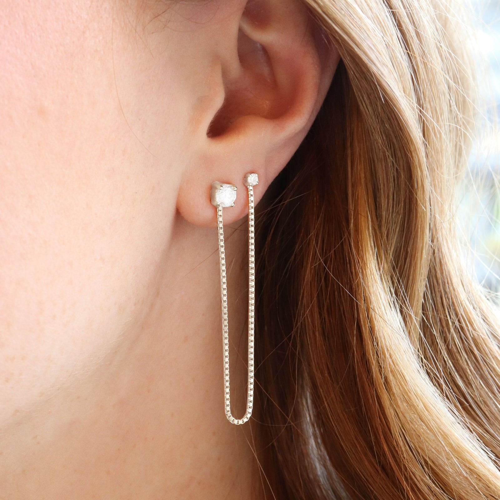 LOVE CHAIN DUO STUD - CUBIC ZIRCONIA & SILVER - SO PRETTY CARA COTTER