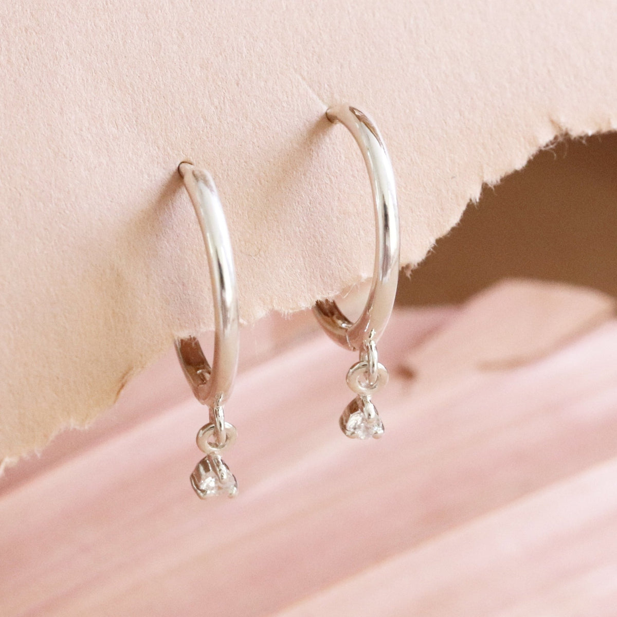 LOVE CHARM HUGGIE HOOPS - CUBIC ZIRCONIA &amp; SILVER - SO PRETTY CARA COTTER