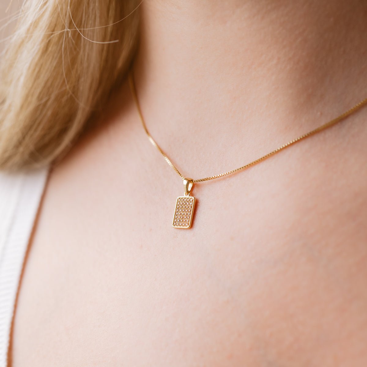 LOVE DAINTY DOG TAG NECKLACE - PEACH CUBIC ZIRCONIA &amp; GOLD - SO PRETTY CARA COTTER