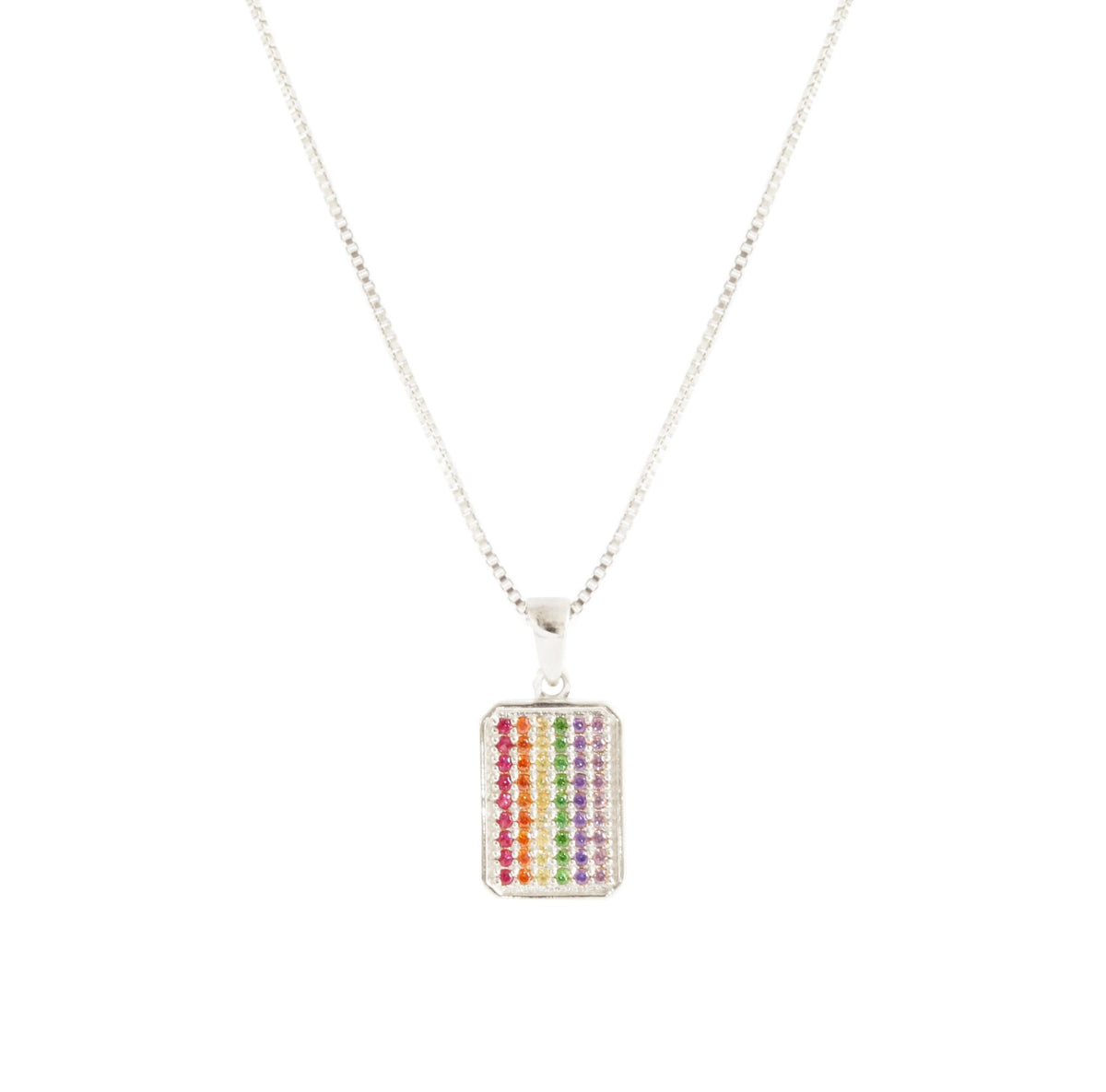 LOVE DAINTY DOG TAG NECKLACE - RAINBOW CUBIC ZIRCONIA &amp; GOLD - SO PRETTY CARA COTTER
