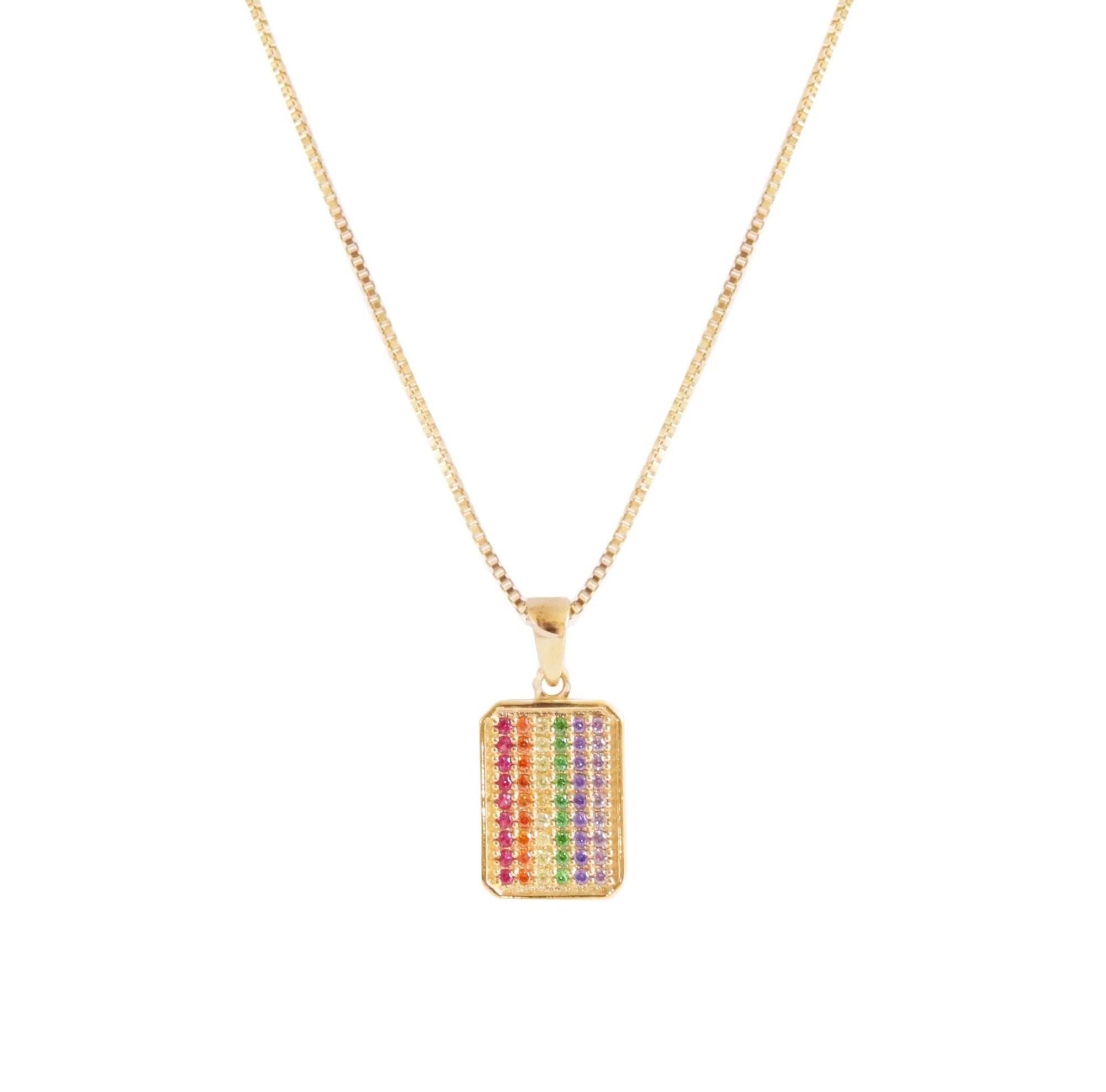 LOVE DAINTY DOG TAG NECKLACE - RAINBOW CUBIC ZIRCONIA & GOLD - SO PRETTY CARA COTTER