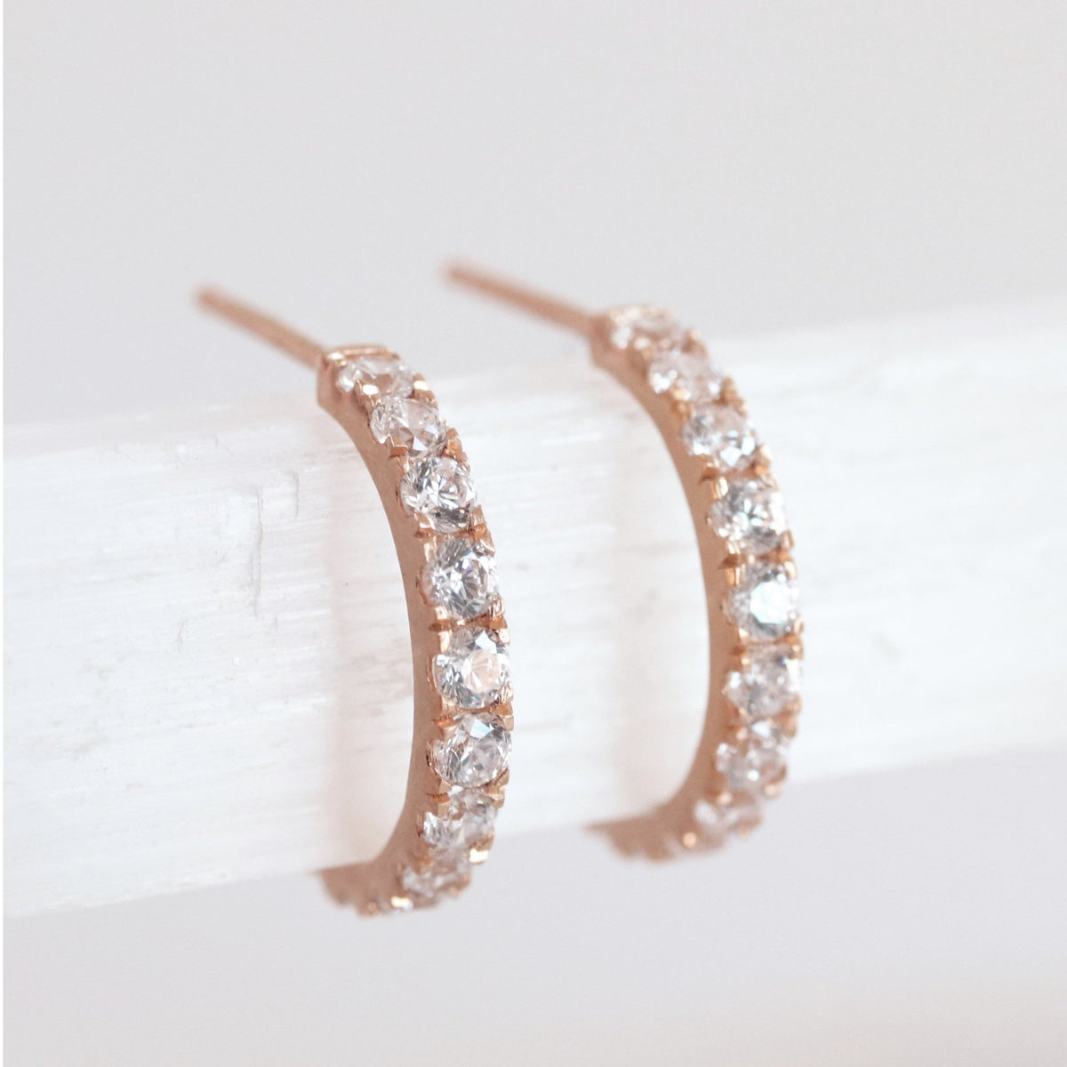 LOVE HUGGIE HOOPS - CUBIC ZIRCONIA &amp; ROSE GOLD - SO PRETTY CARA COTTER