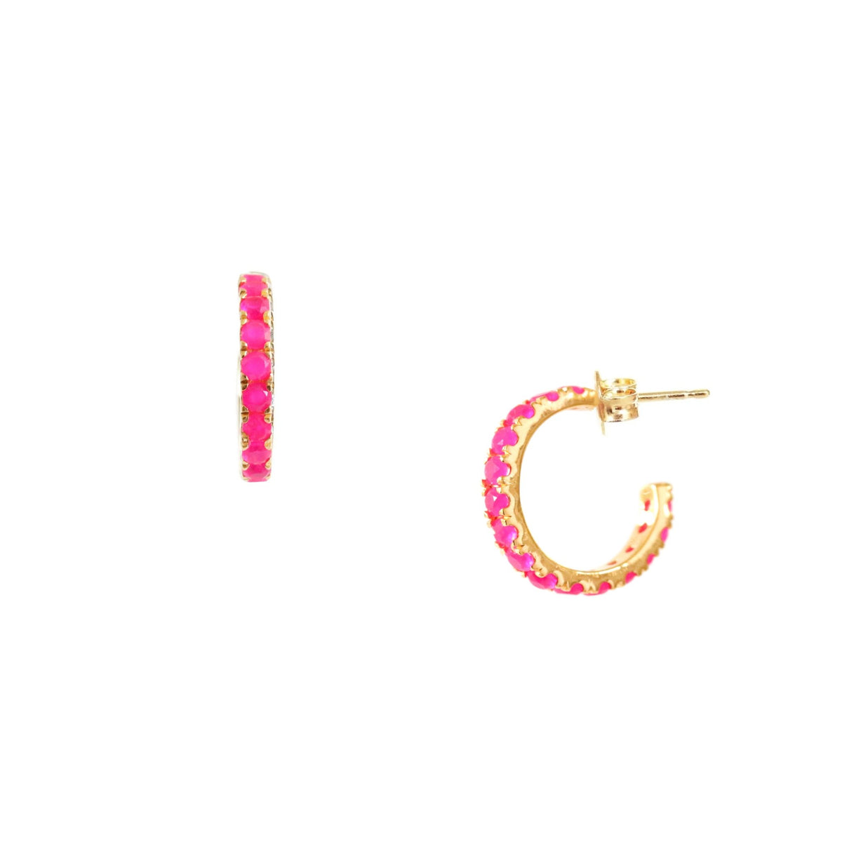 LOVE HUGGIE HOOPS - HOT PINK CHALCEDONY &amp; GOLD - SO PRETTY CARA COTTER