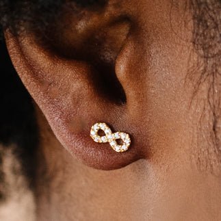 LOVE INFINITY STUDS - CUBIC ZIRCONIA &amp; GOLD - SO PRETTY CARA COTTER