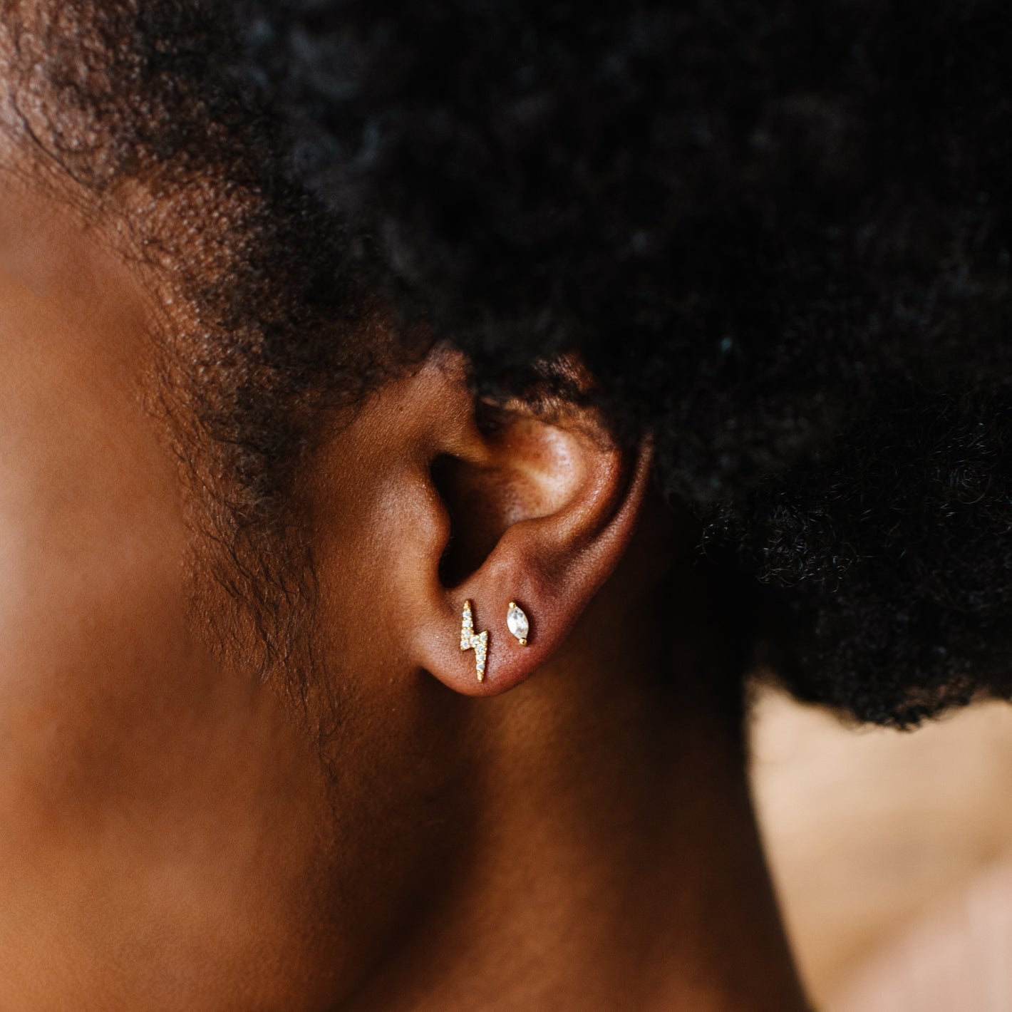 LOVE LIGHTNING STUDS - CUBIC ZIRCONIA & GOLD - SO PRETTY CARA COTTER