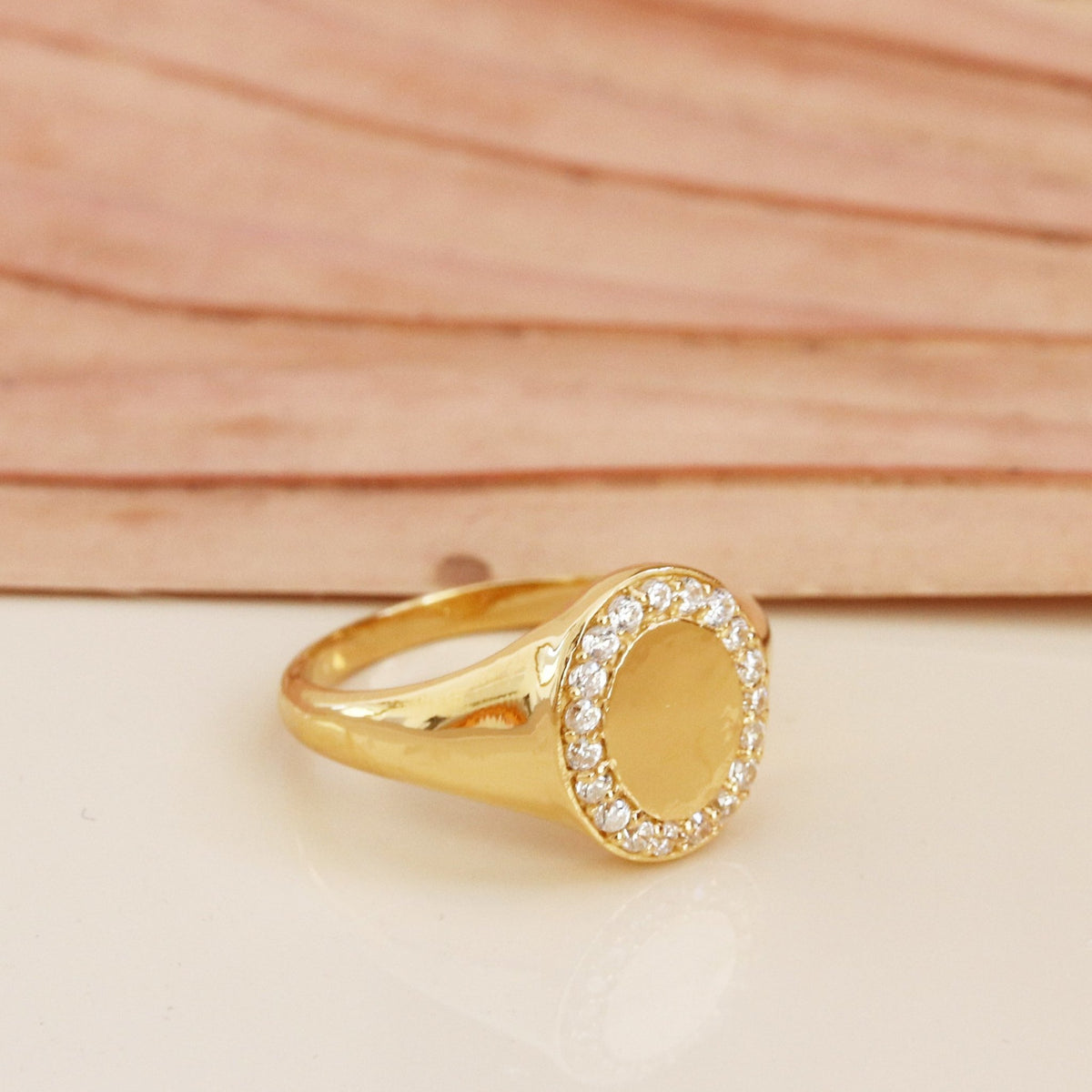 LOVE OVAL SIGNET RING - CUBIC ZIRCONIA &amp; GOLD - SO PRETTY CARA COTTER