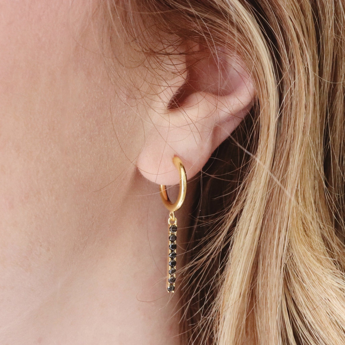 LOVE TENNIS HOOPS - BLACK CUBIC ZIRCONIA &amp; GOLD - SO PRETTY CARA COTTER