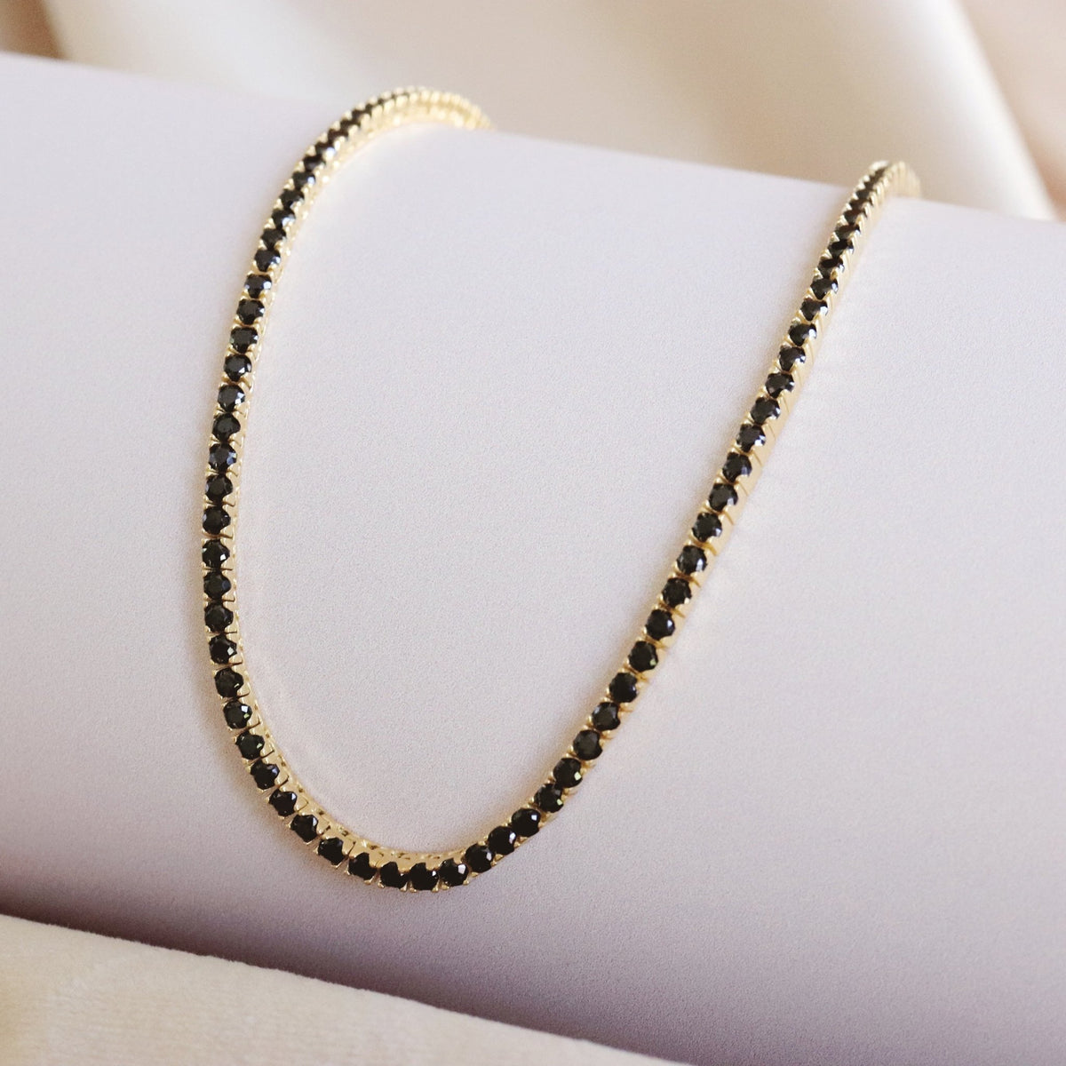 LOVE TENNIS NECKLACE - BLACK CUBIC ZIRCONIA &amp; GOLD - SO PRETTY CARA COTTER