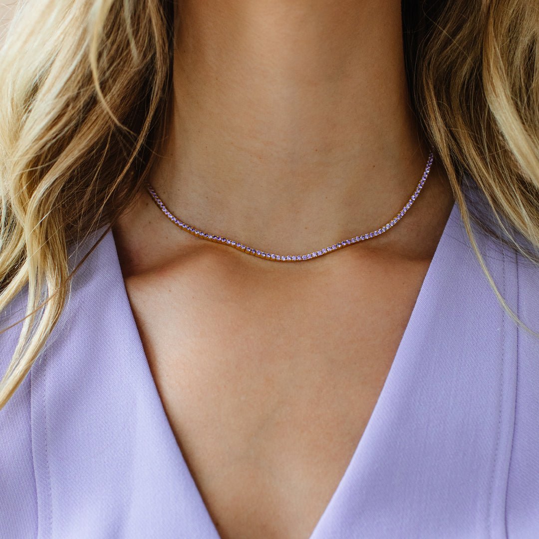 LOVE TENNIS NECKLACE - LAVENDER CUBIC ZIRCONIA & GOLD - SO PRETTY CARA COTTER