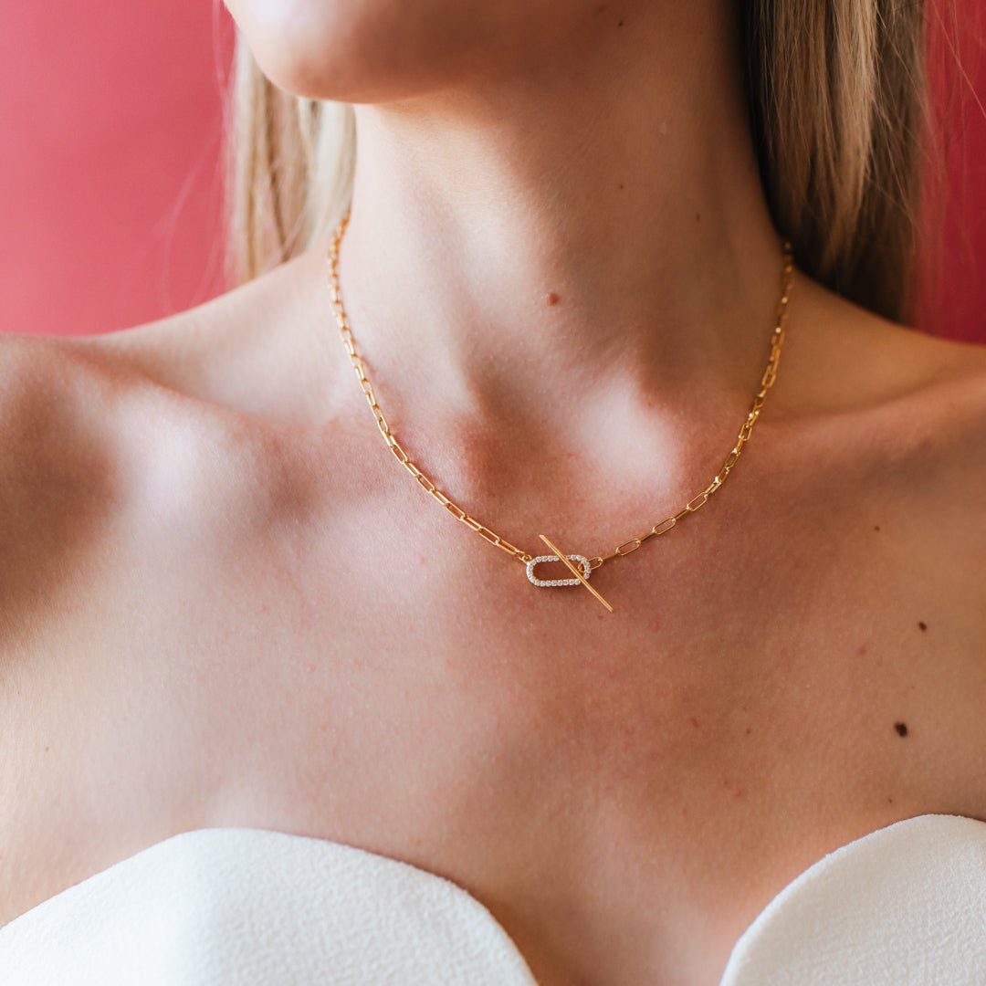 LOVE TENNIS TOGGLE NECKLACE - CUBIC ZIRCONIA & GOLD - SO PRETTY CARA COTTER