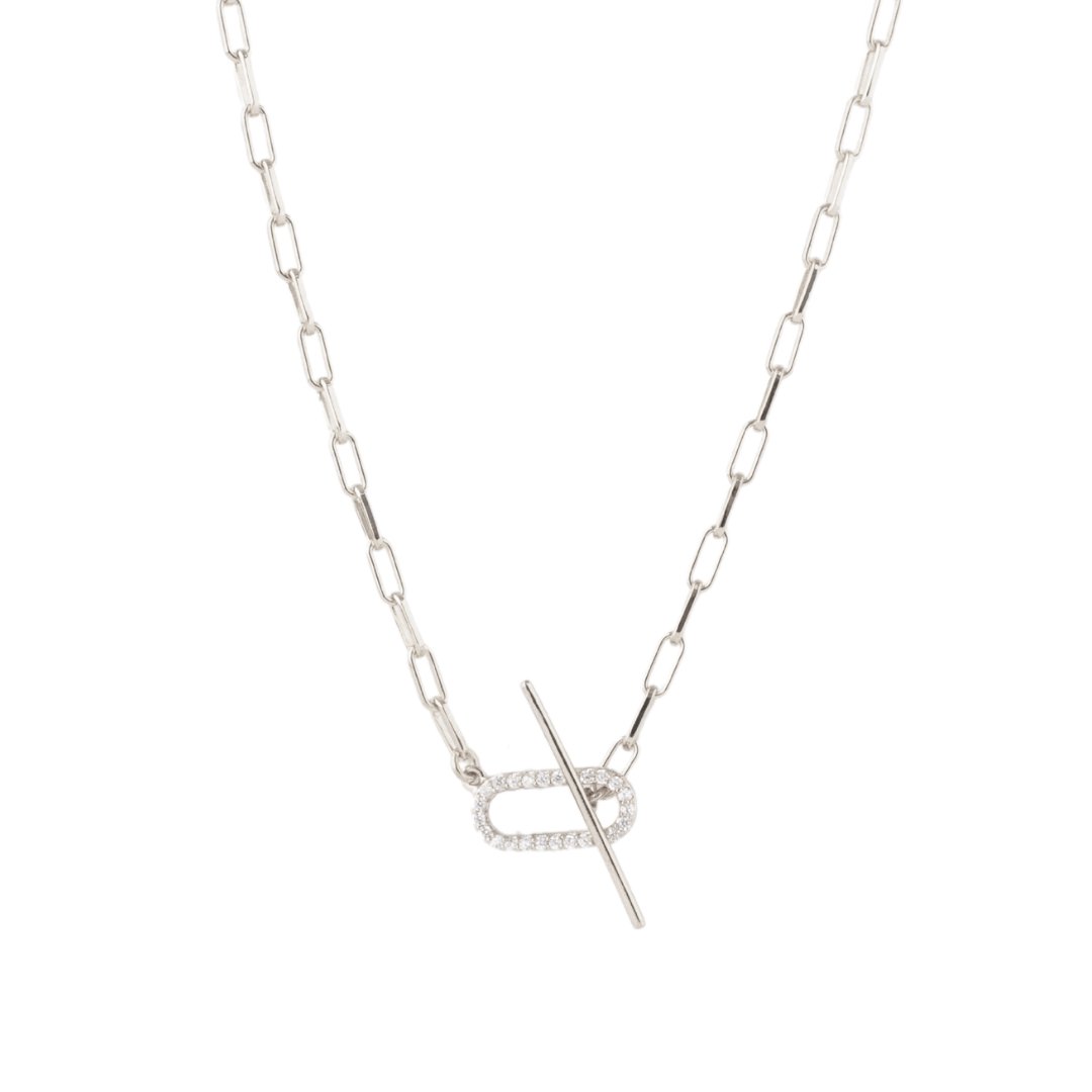 LOVE TENNIS TOGGLE NECKLACE - CUBIC ZIRCONIA &amp; SILVER - SO PRETTY CARA COTTER