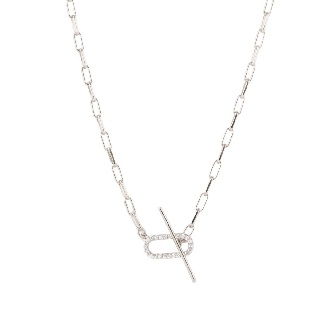 LOVE TENNIS TOGGLE NECKLACE - CUBIC ZIRCONIA & SILVER - SO PRETTY CARA COTTER