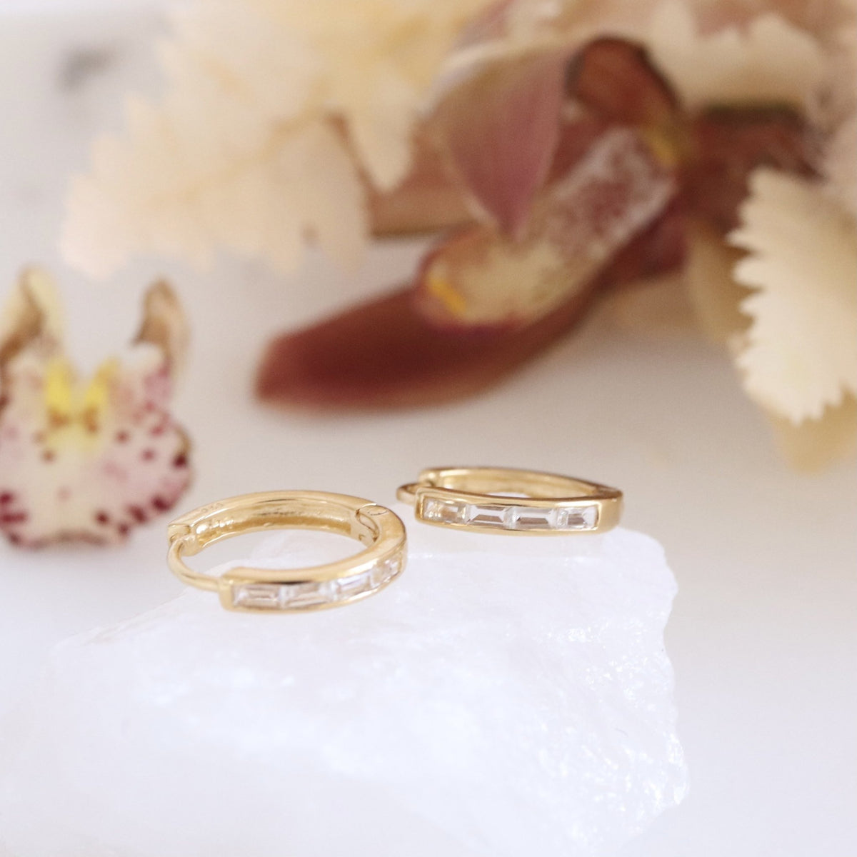 Loyal Channel Huggie Hoops - White Topaz &amp; Gold - SO PRETTY CARA COTTER