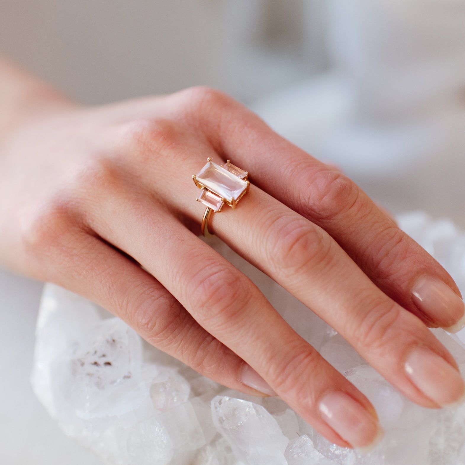 LOYAL COCKTAIL RING - PINK QUARTZ & GOLD - SO PRETTY CARA COTTER