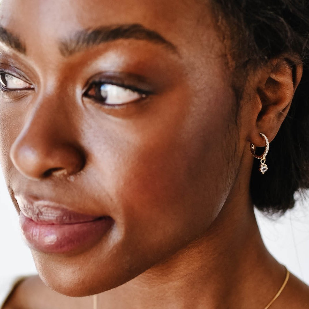 Loyal Huggie Dangle Hoops - White Topaz, Cubic Zirconia & Silver - SO PRETTY CARA COTTER