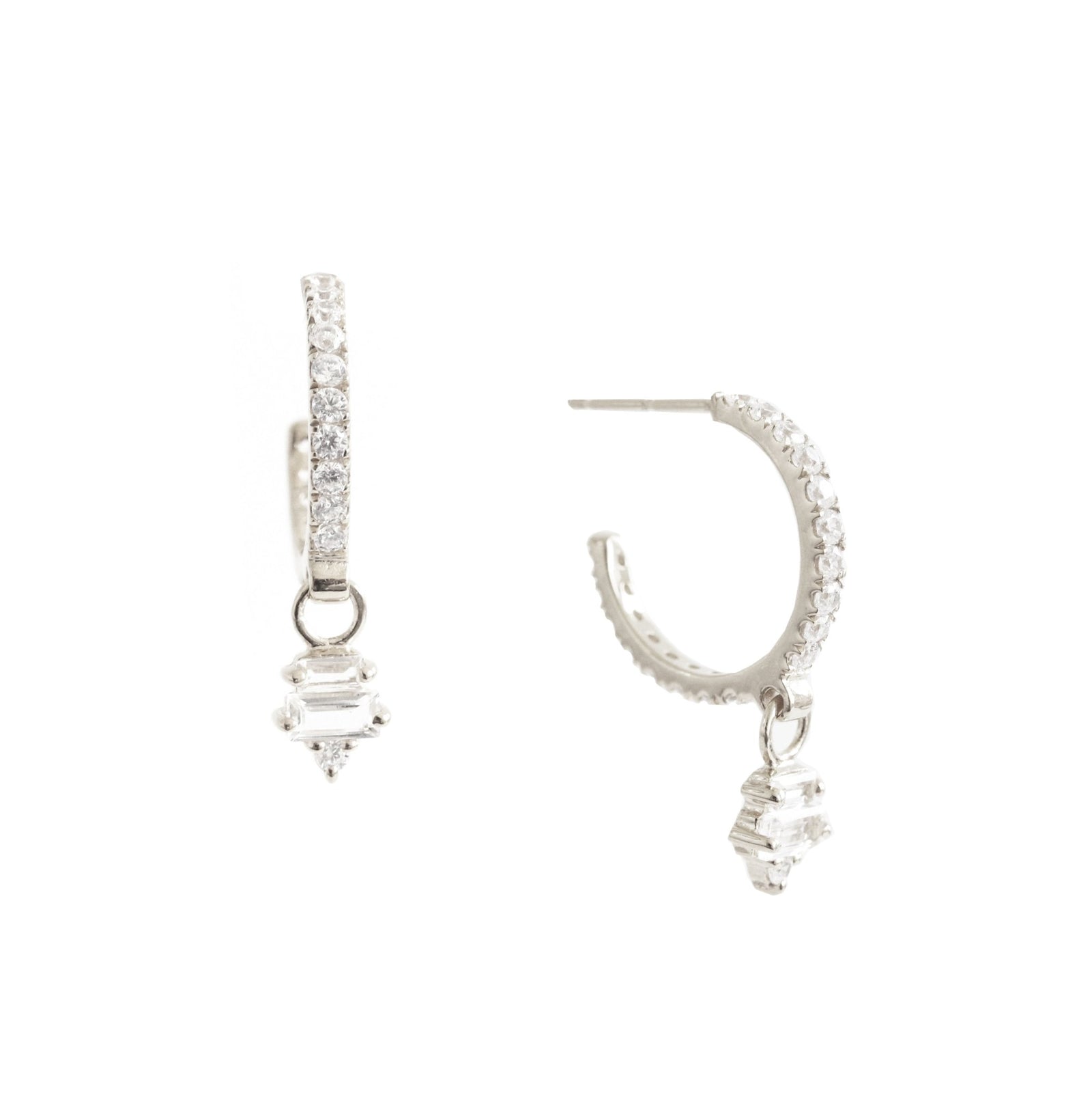 Loyal Huggie Dangle Hoops - White Topaz, Cubic Zirconia & Silver - SO PRETTY CARA COTTER