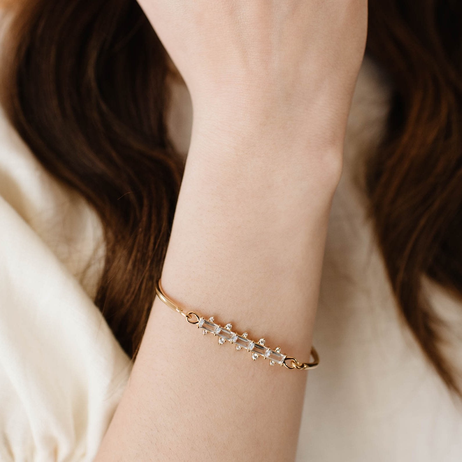 Loyal Prism Cuff - White Topaz, Cubic Zirconia & Gold - SO PRETTY CARA COTTER