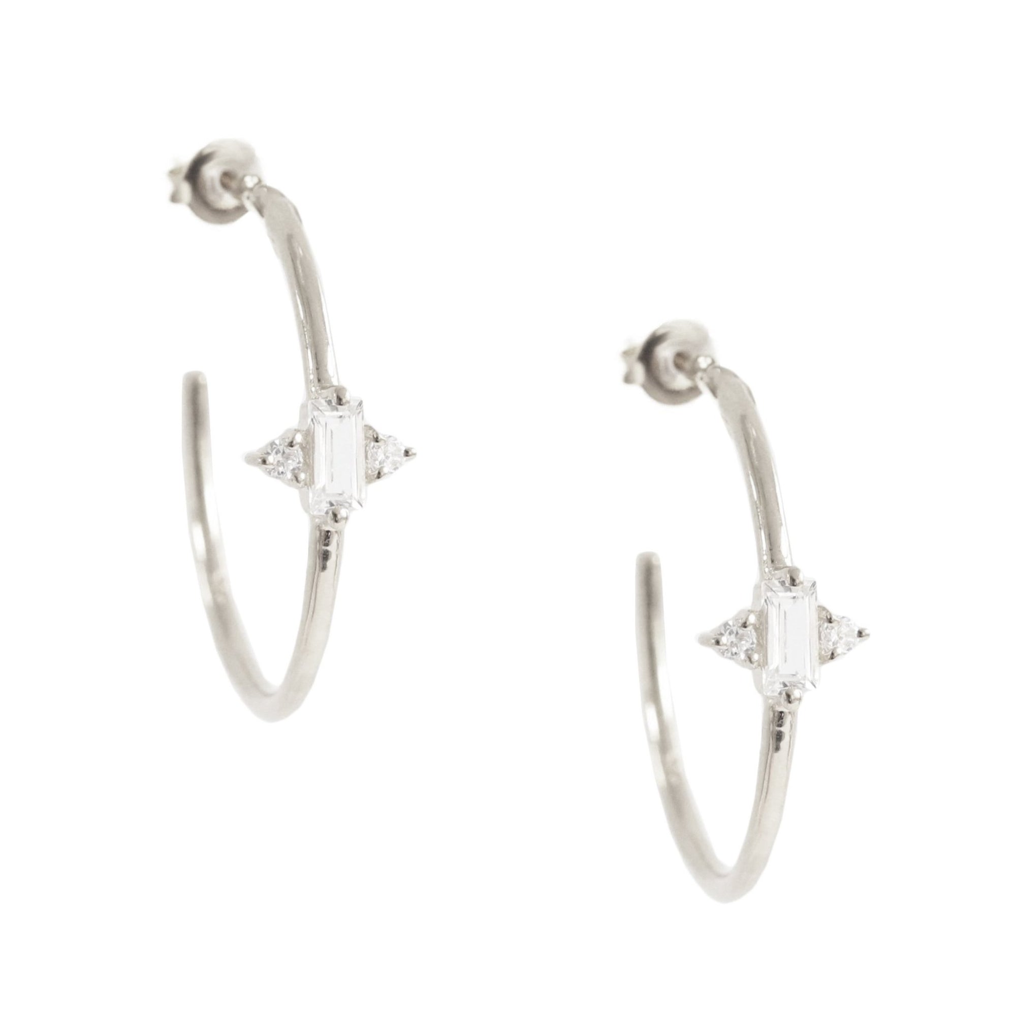 Loyal Prism Hoops - White Topaz, Cubic Zirconia & Silver - SO PRETTY CARA COTTER