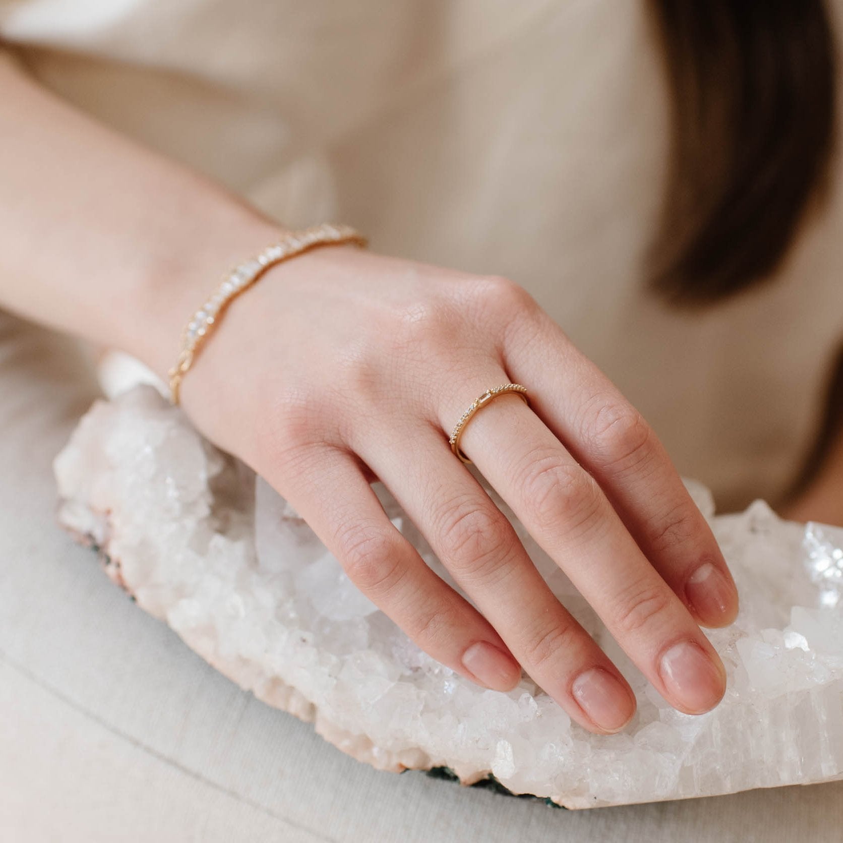 Loyal Prism Stacking Ring - White Topaz & Gold - SO PRETTY CARA COTTER