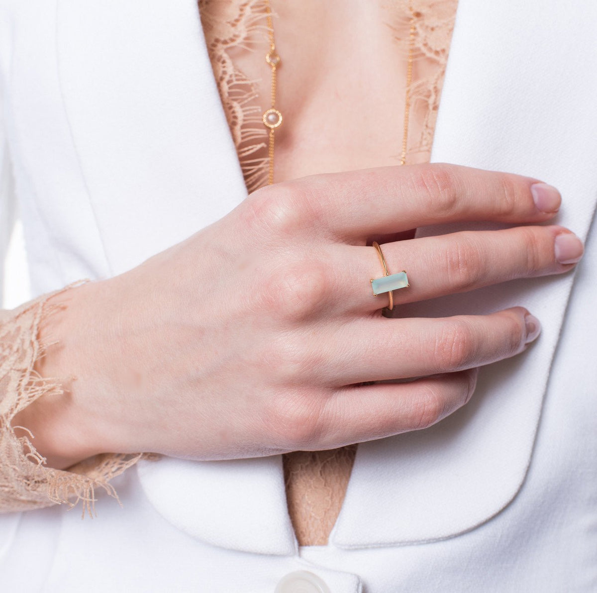 LOYAL RING AQUA CHALCEDONY &amp; GOLD - SO PRETTY CARA COTTER