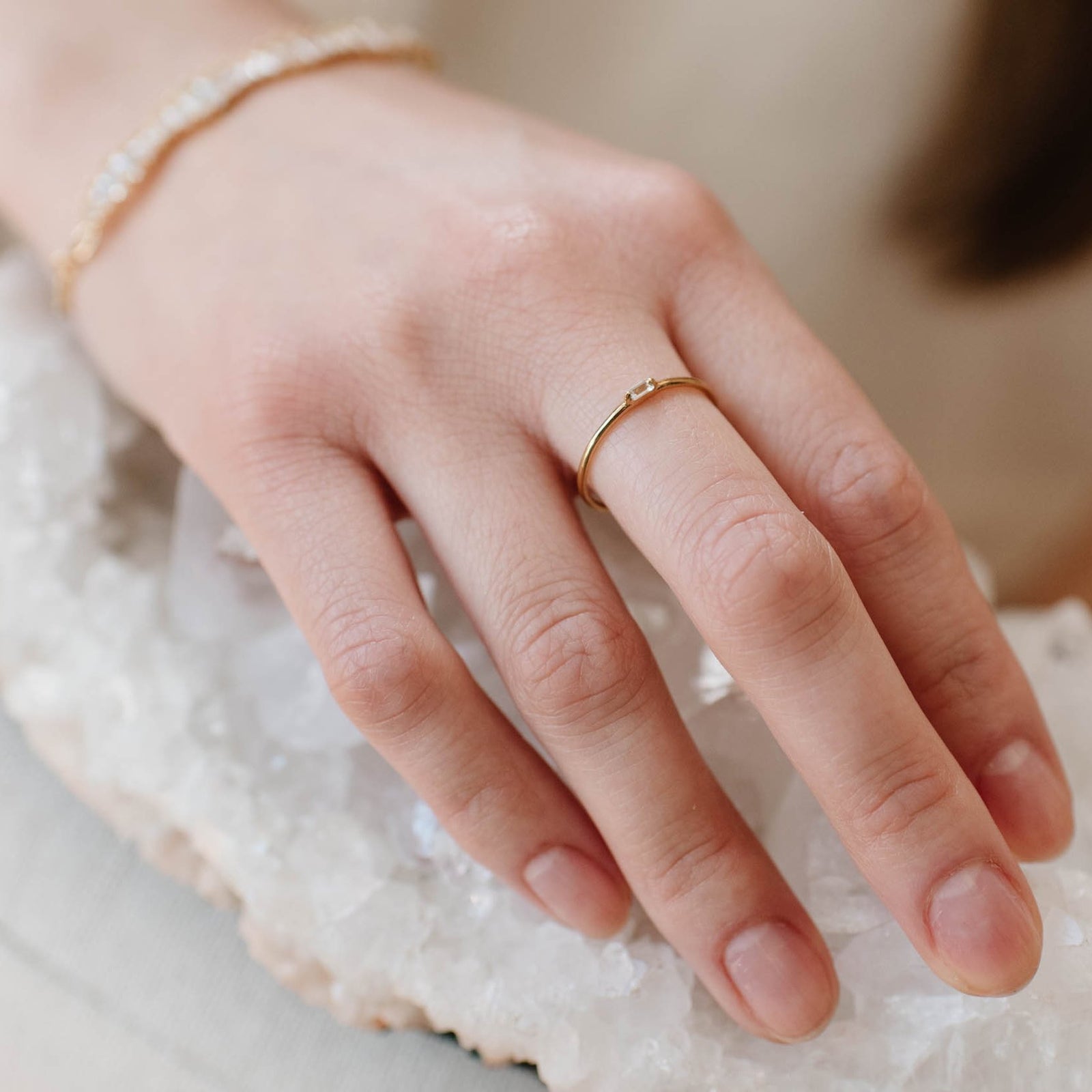 Loyal Solitaire Stacking Ring - White Topaz & Silver - SO PRETTY CARA COTTER