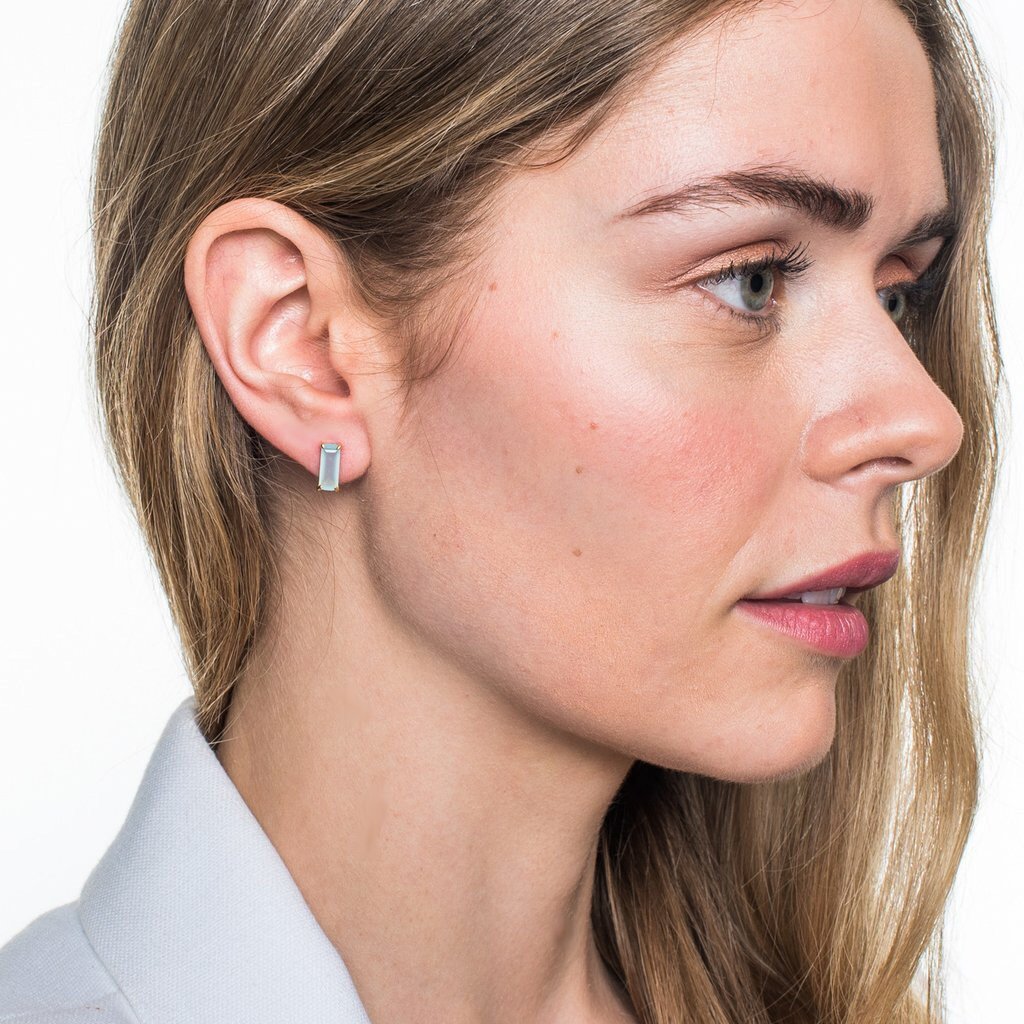LOYAL STUD EARRINGS - GREY MOONSTONE & ROSE GOLD - SO PRETTY CARA COTTER