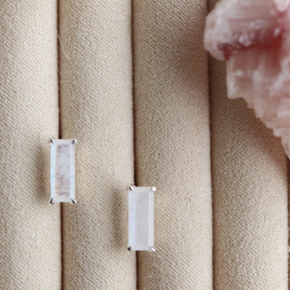 LOYAL STUD EARRINGS - RAINBOW MOONSTONE &amp; SILVER - SO PRETTY CARA COTTER
