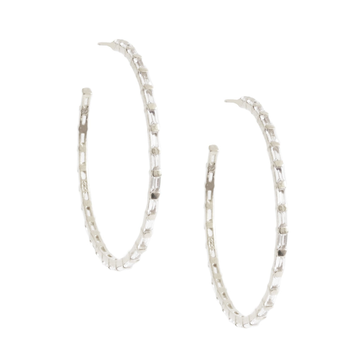 Loyal Studded Large Hoops - White Topaz &amp; Silver - SO PRETTY CARA COTTER