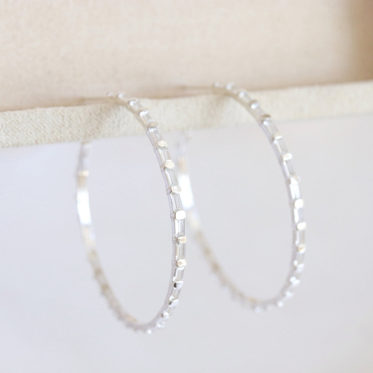 Loyal Studded Large Hoops - White Topaz &amp; Silver - SO PRETTY CARA COTTER
