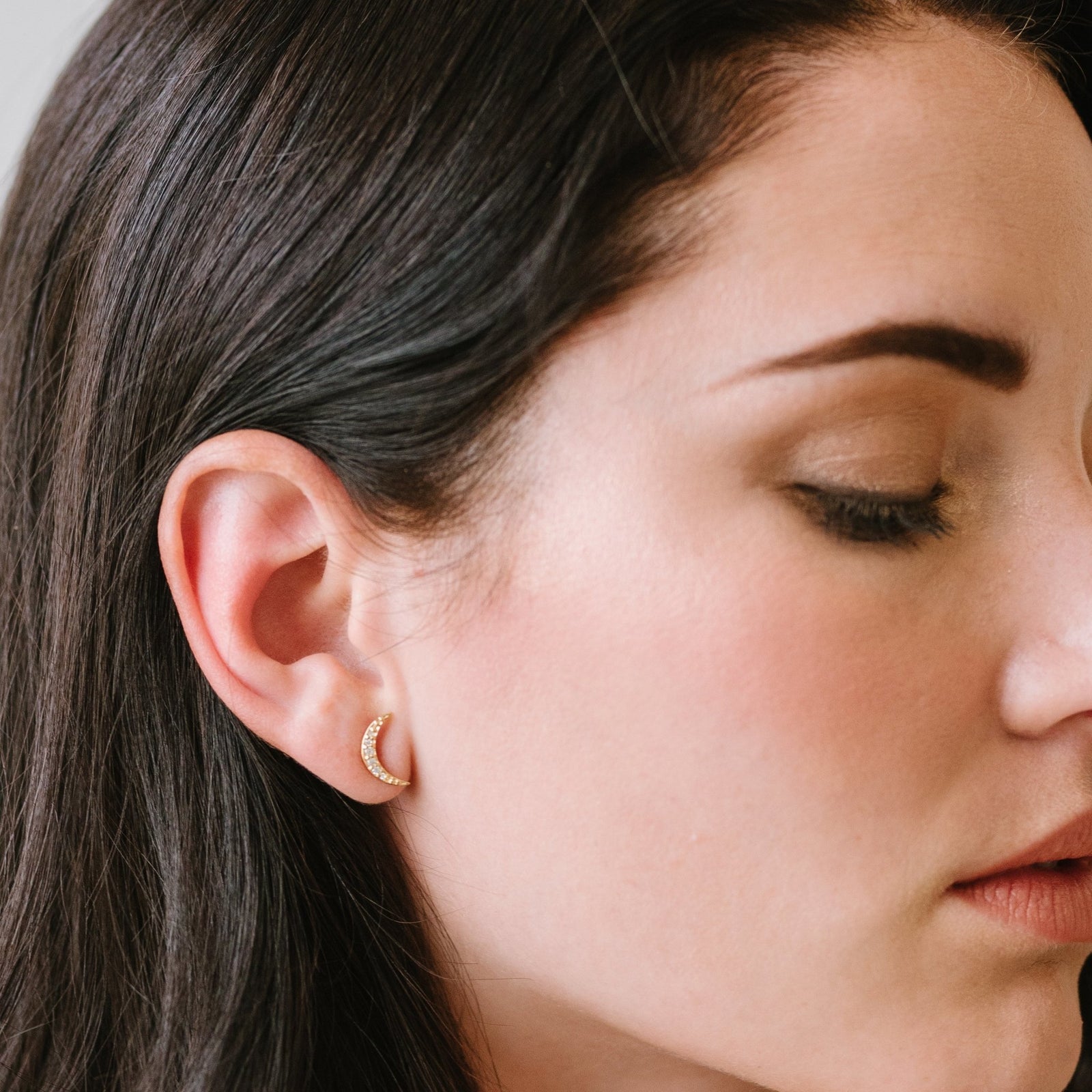 MINI DREAM LUNA STUDS - CUBIC ZIRCONIA & GOLD - SO PRETTY CARA COTTER