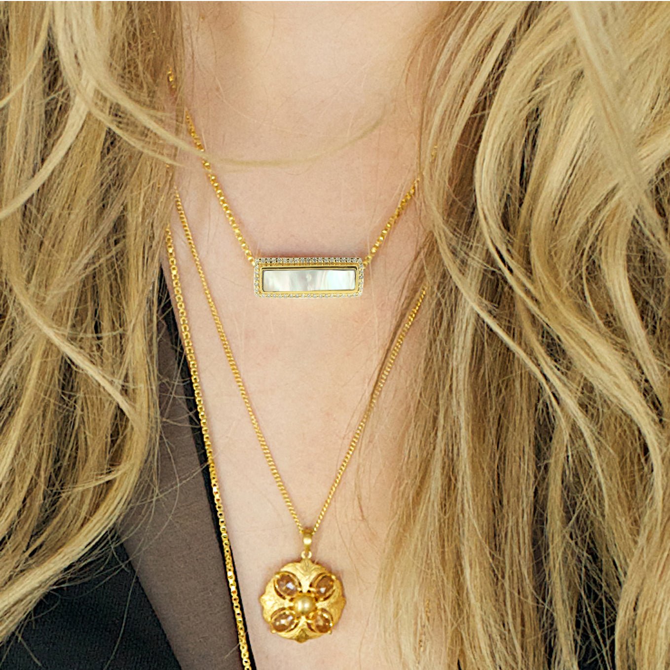 MINI ENDEAR NECKLACE - SWAROVSKI CRYSTAL, MOTHER OF PEARL & GOLD - SO PRETTY CARA COTTER