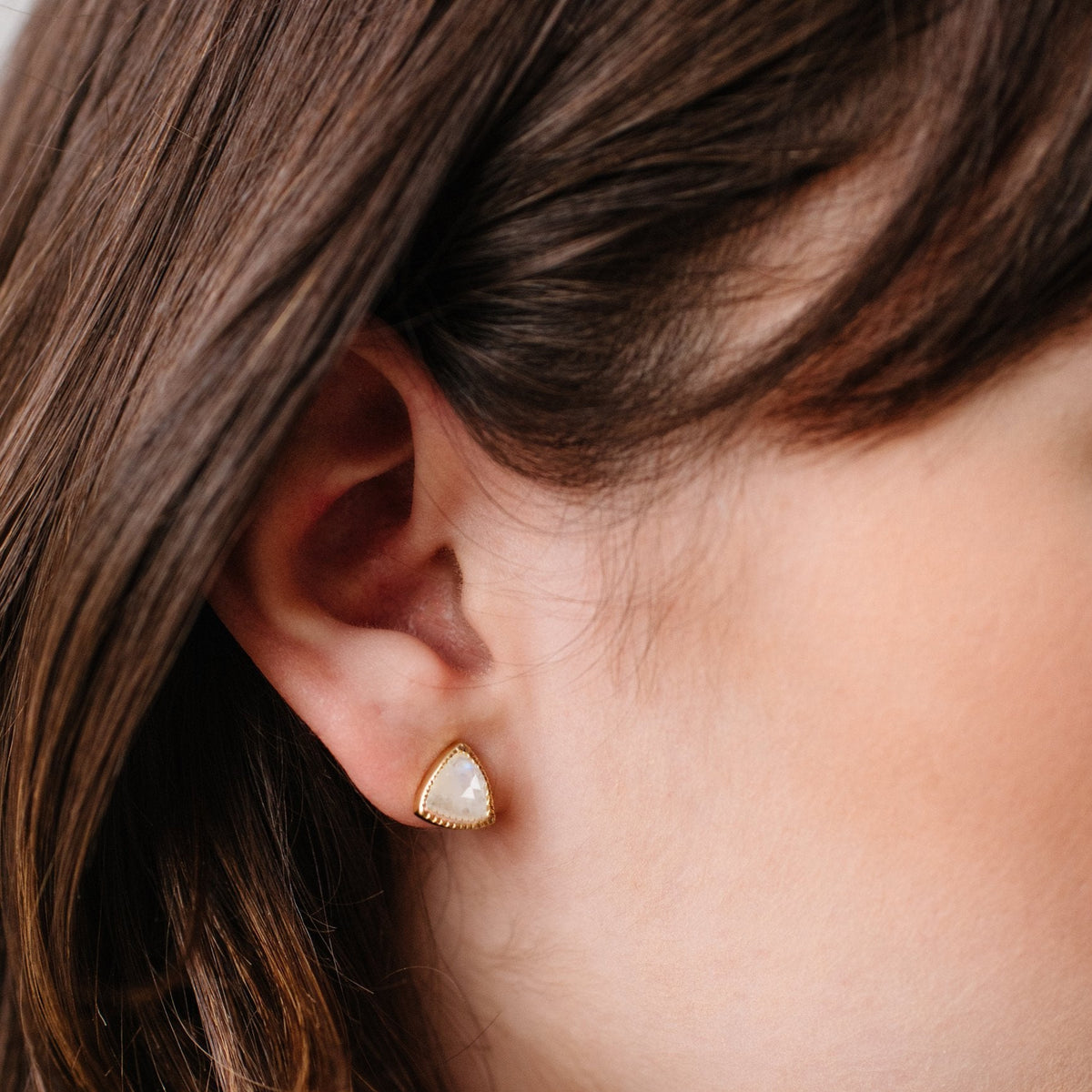 MINI FREEDOM STUD EARRINGS - RAINBOW MOONSTONE &amp; ROSE GOLD - SO PRETTY CARA COTTER